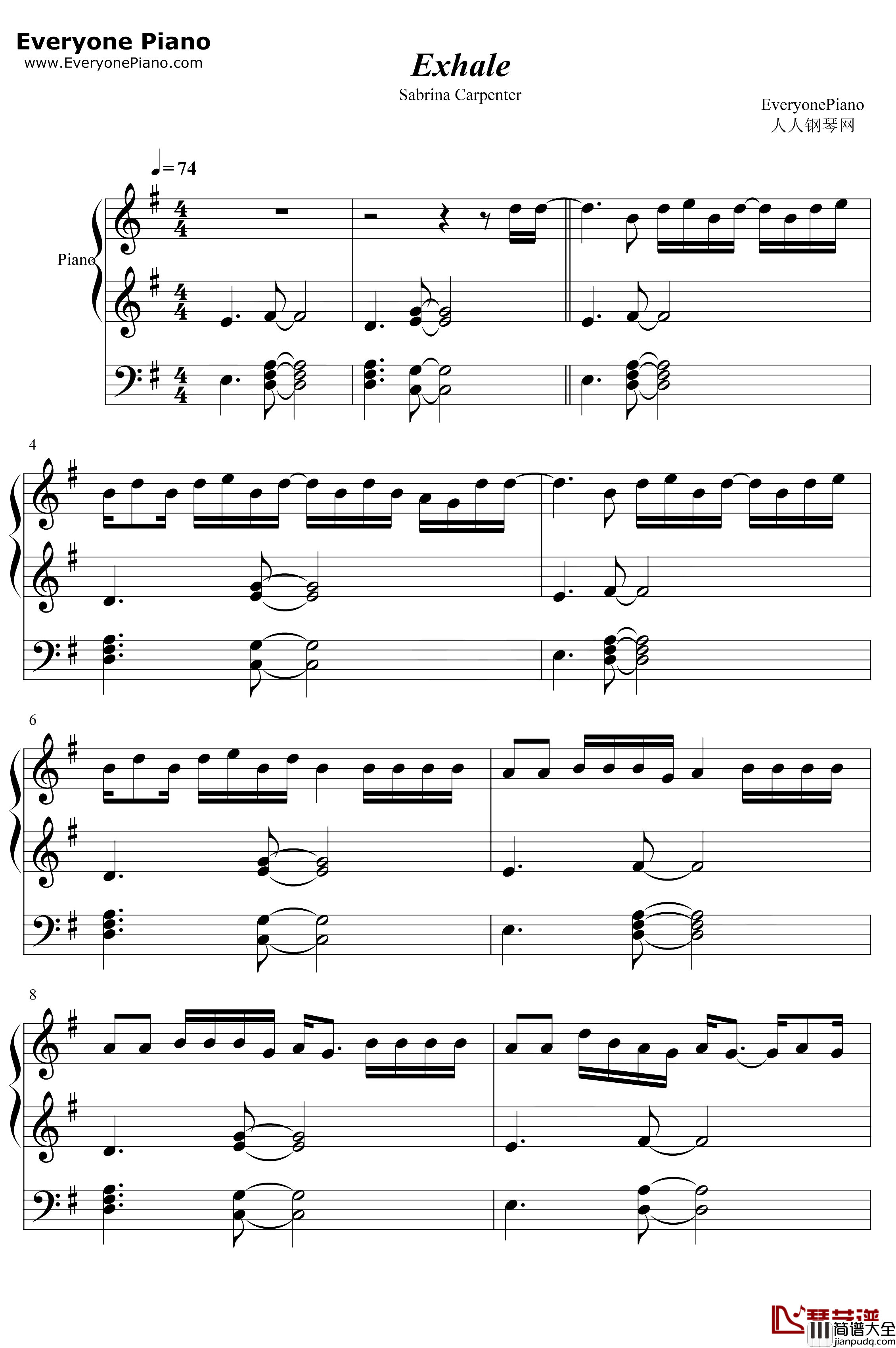 Exhale钢琴谱_SabrinaCarpenter