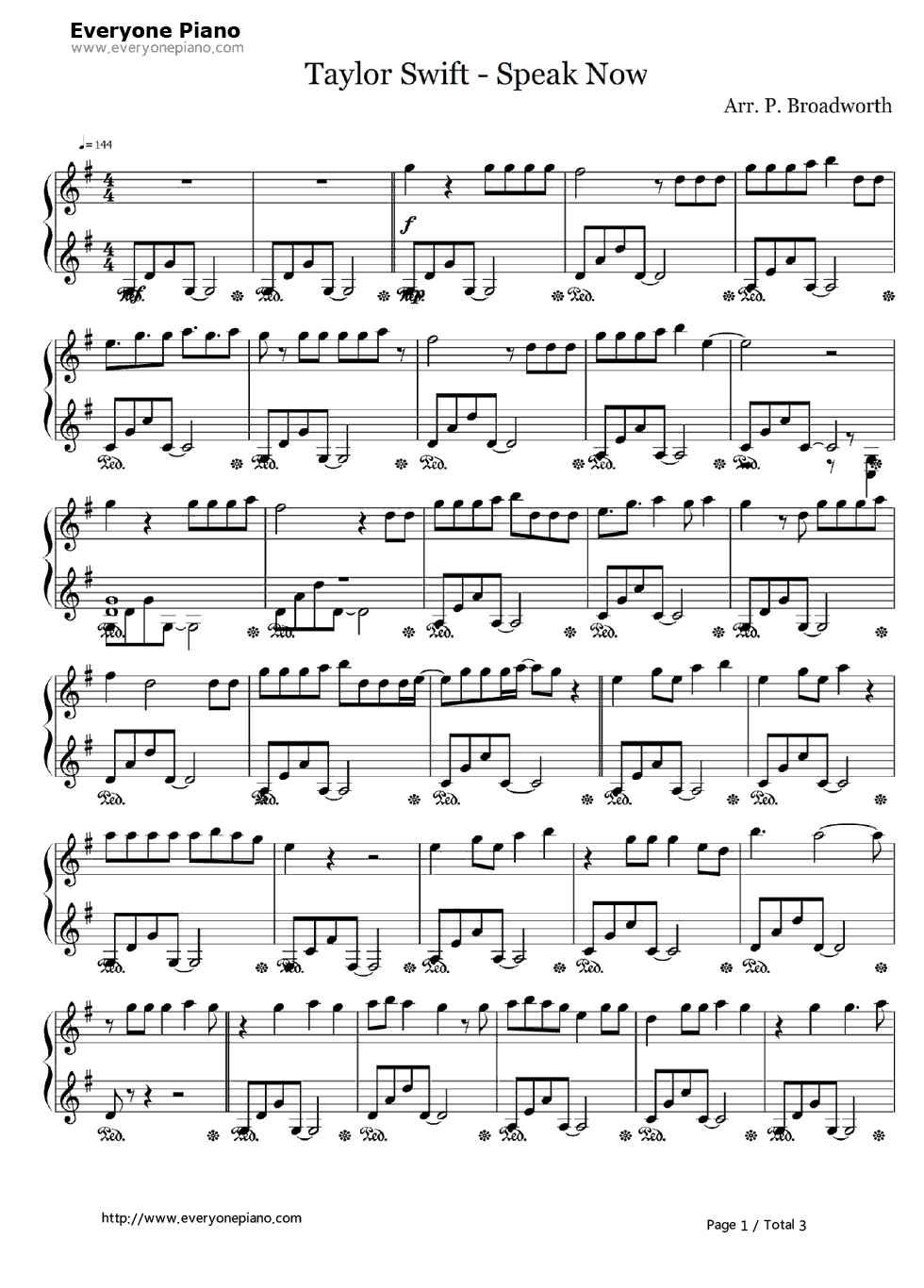 Speak_Now钢琴谱_Taylor_Swift　_泰勒·斯威夫特