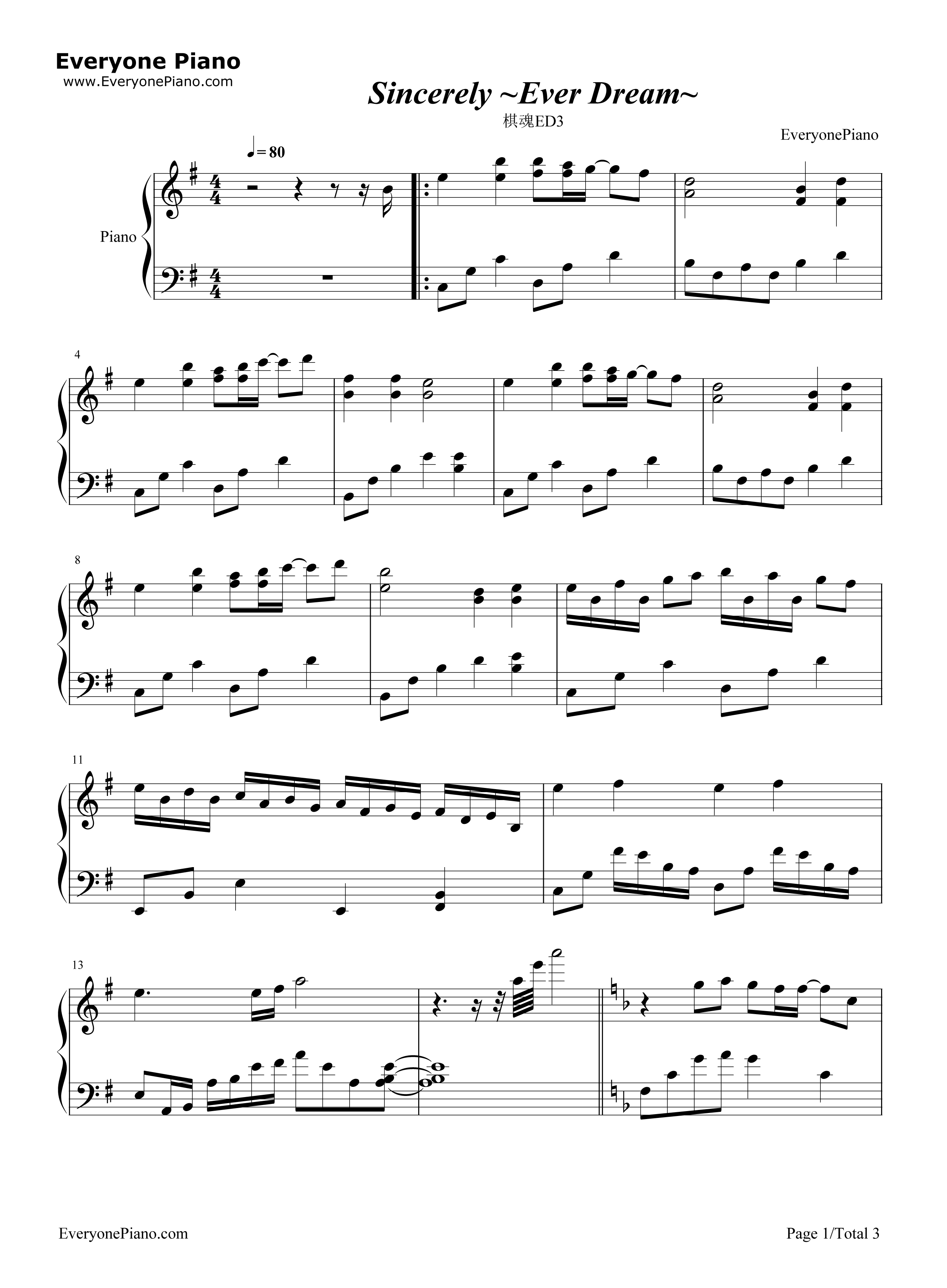 Sincerely_~Ever_Dream~钢琴谱_dream