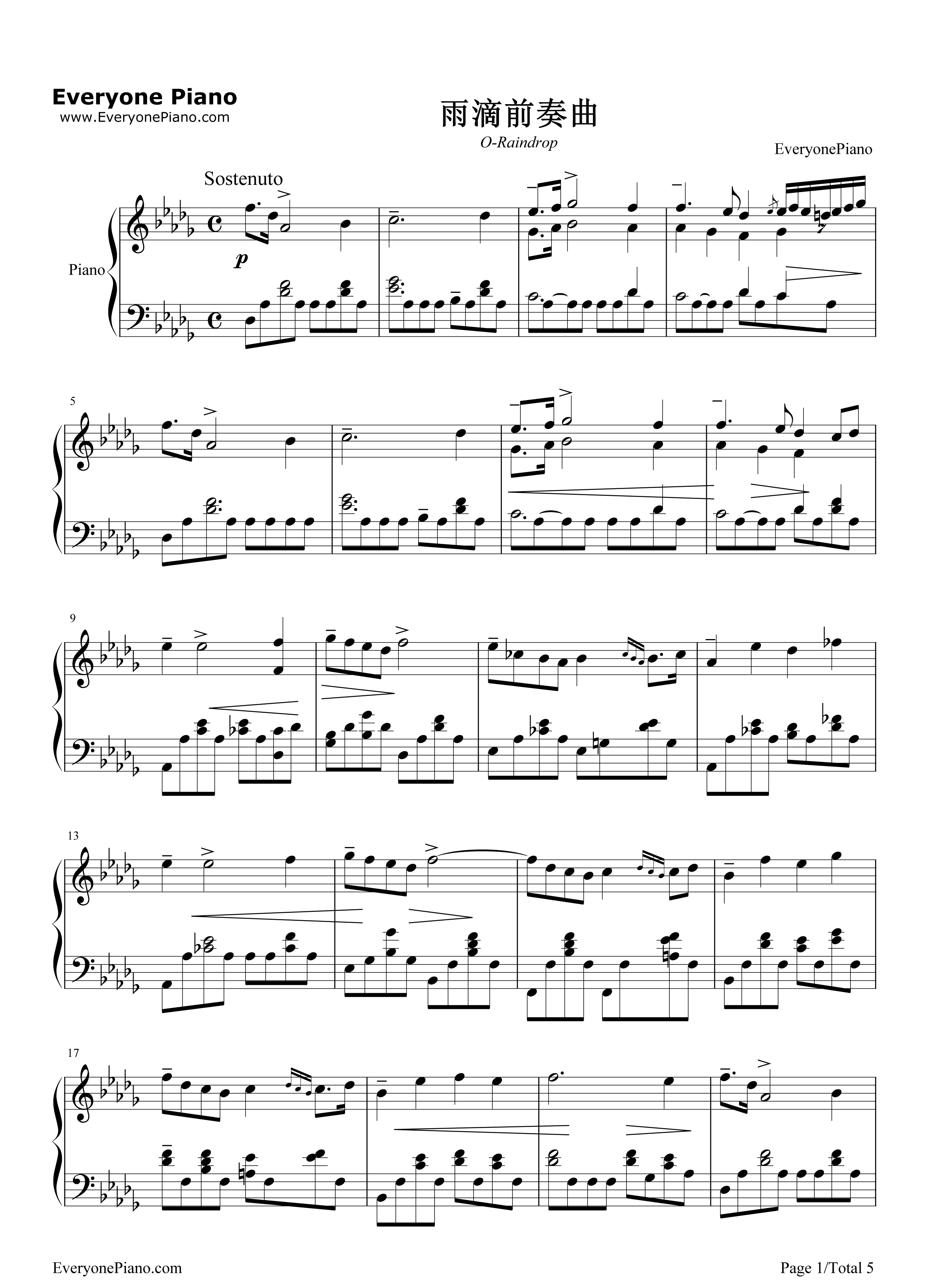 雨滴前奏曲钢琴谱_肖邦