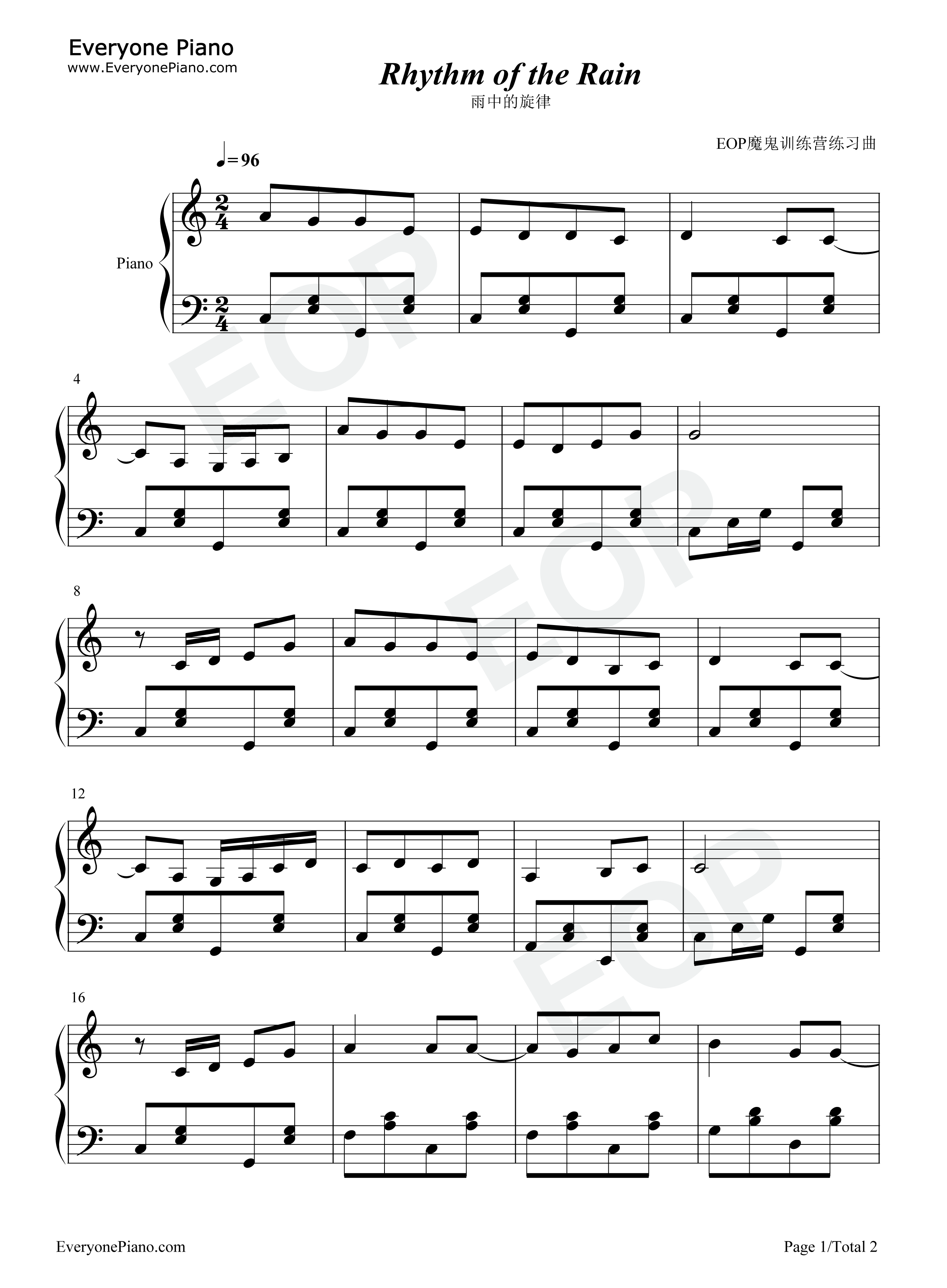 Rhythm_of_the_Rain钢琴谱_The_Cascades_瀑布合唱团