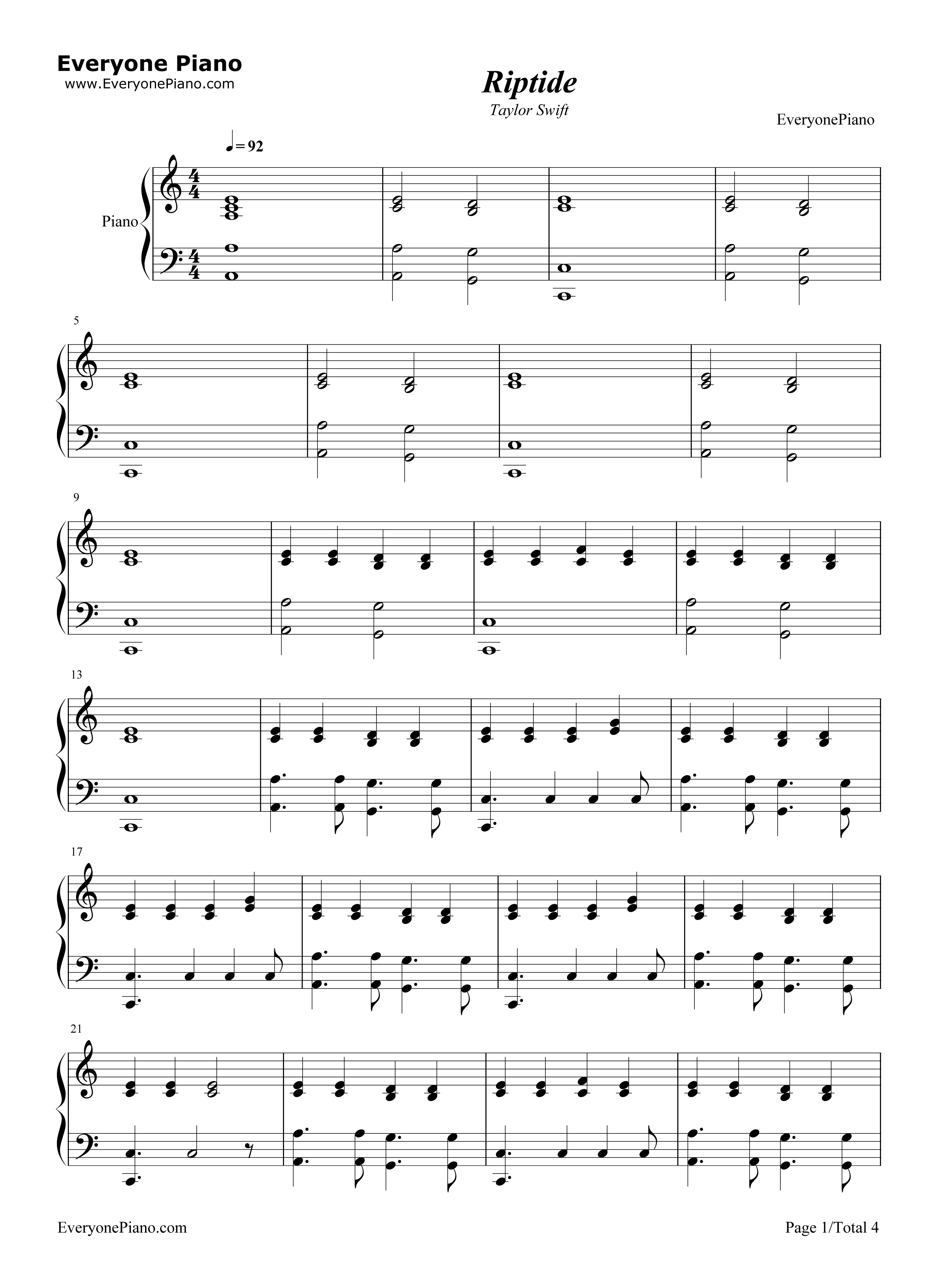 Riptide钢琴谱_Taylor_Swift