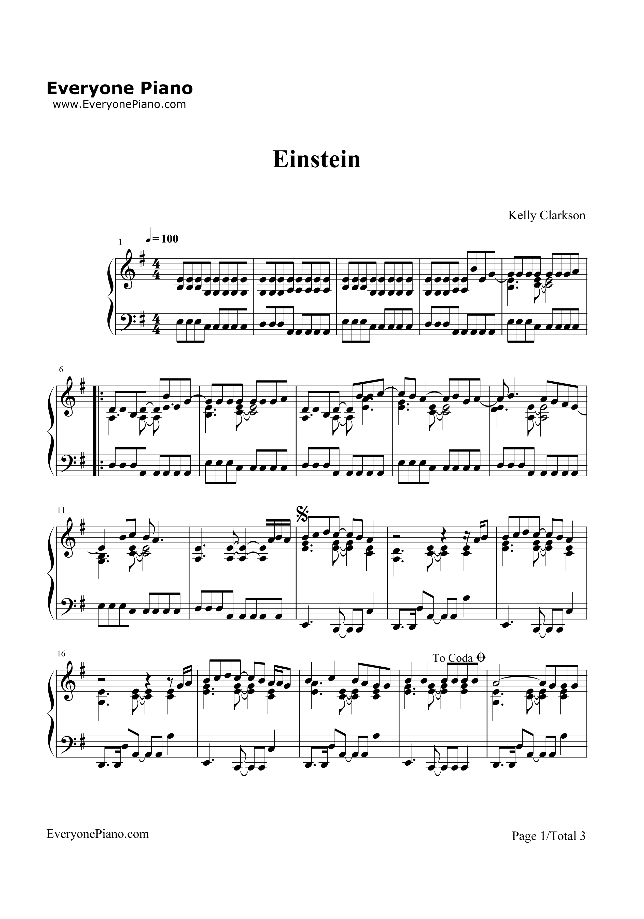 Einstein钢琴谱_Kelly_Clarkson