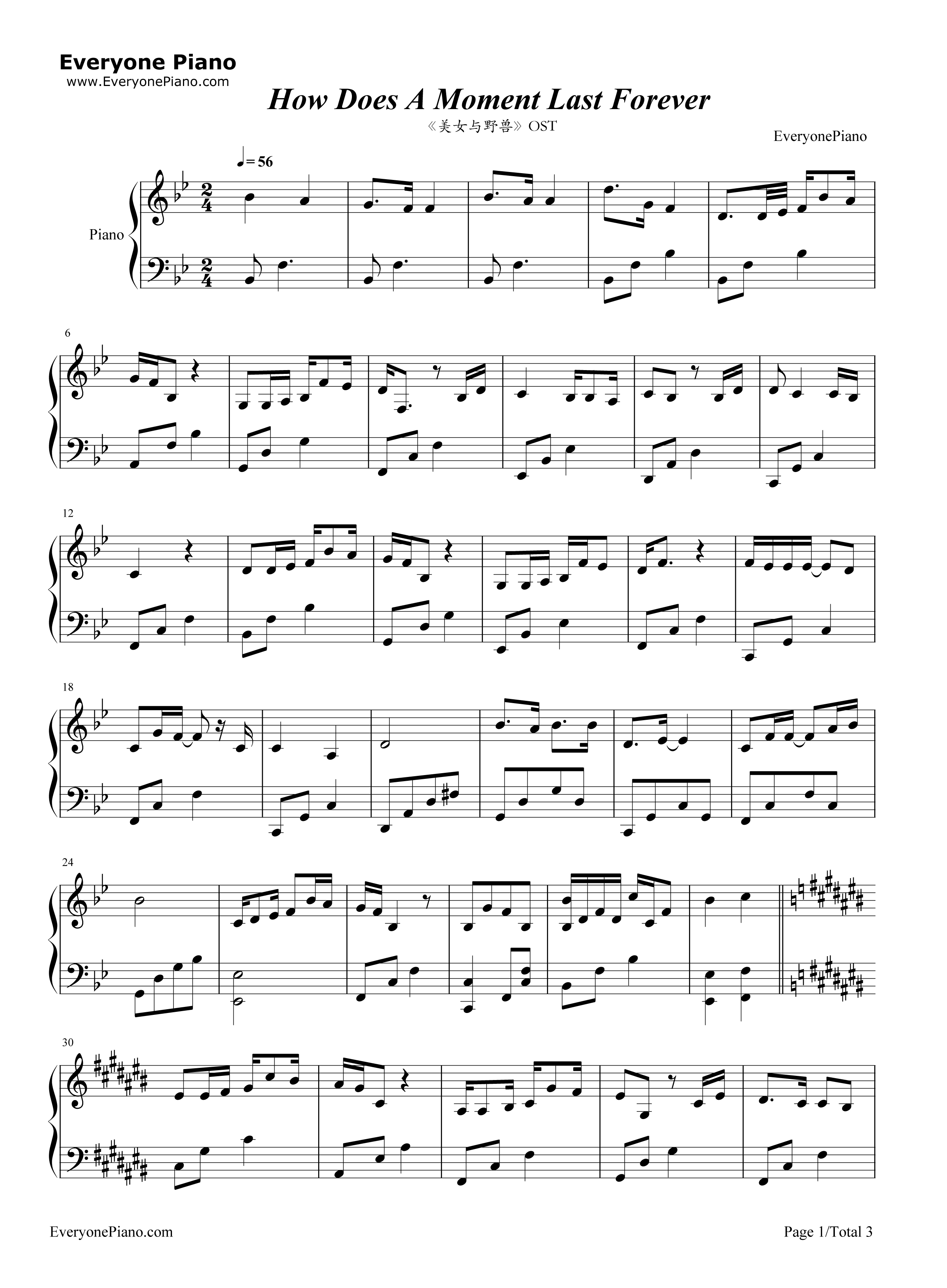 How_Does_A_Moment_Last_Forever钢琴谱_Céline_Dion_London_Voices_Michael_Kosarin