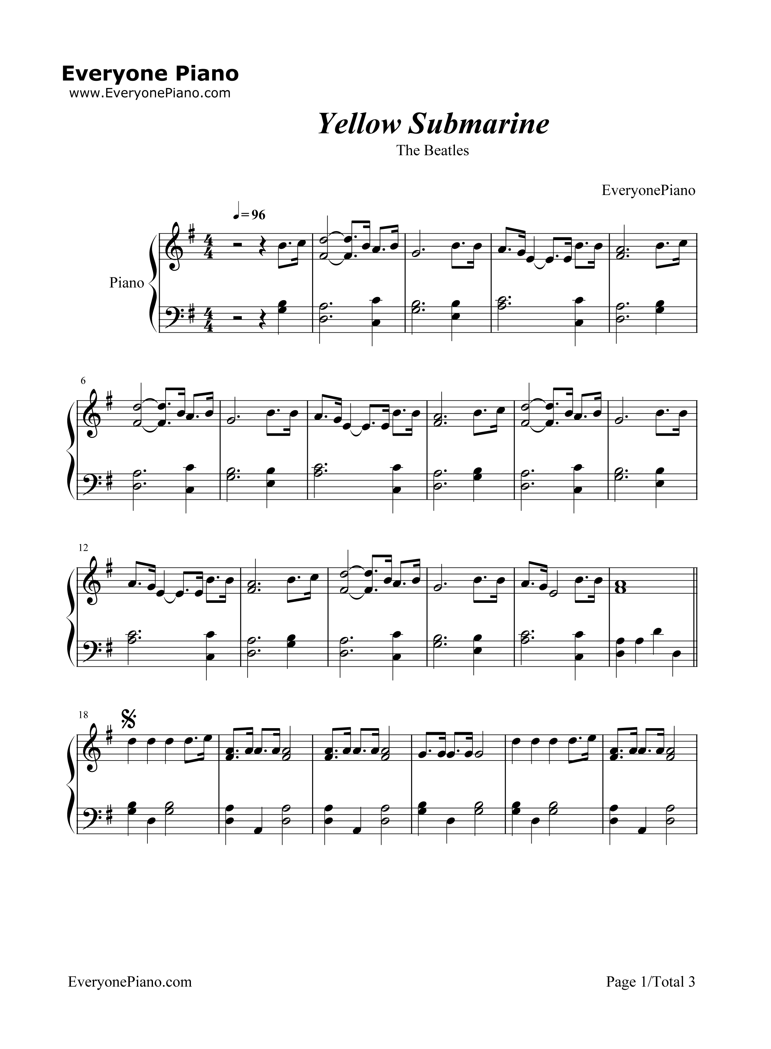 Yellow_Submarine钢琴谱_The_Beatles