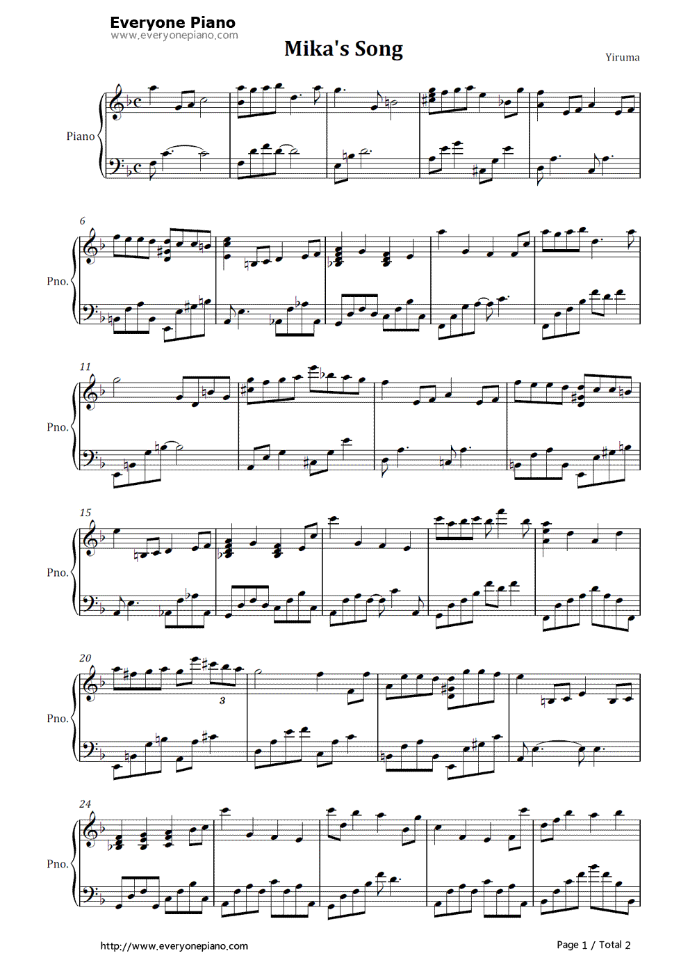 米卡的歌钢琴谱_李闰珉__Yiruma