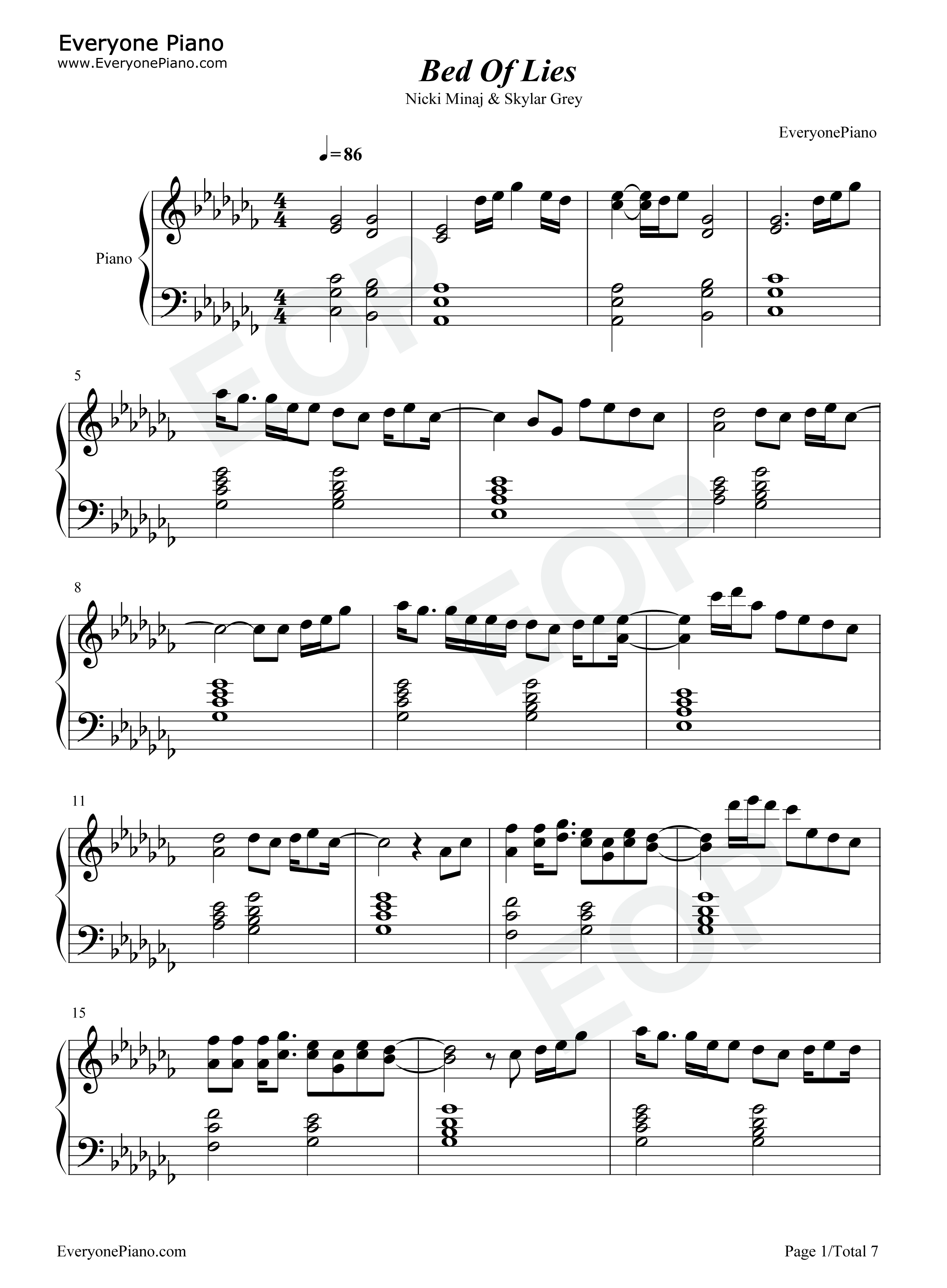 Bed_of_Lies钢琴谱_Nicki_Minaj_&_Skylar_Grey