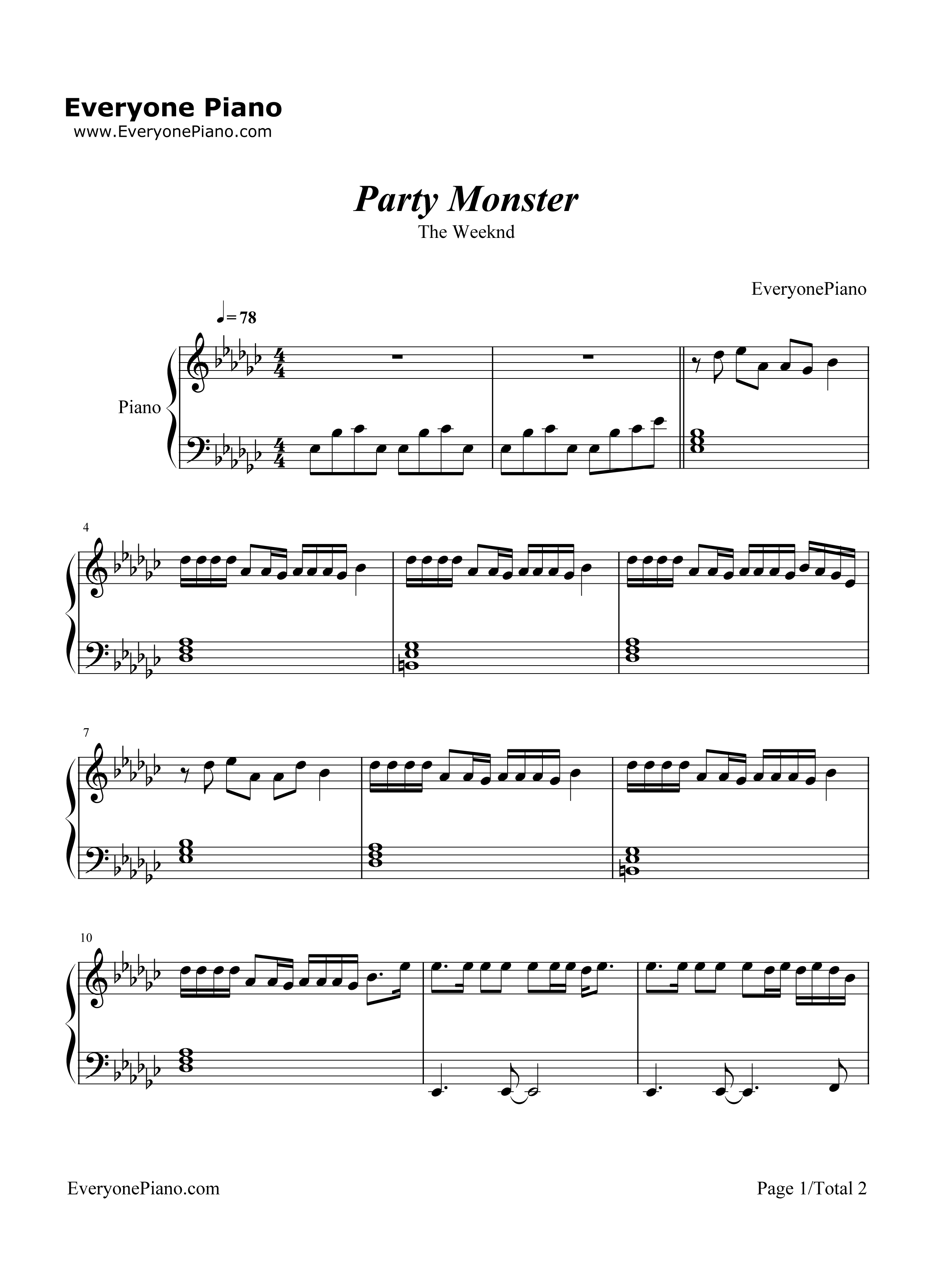 Party_Monster钢琴谱_The_Weeknd