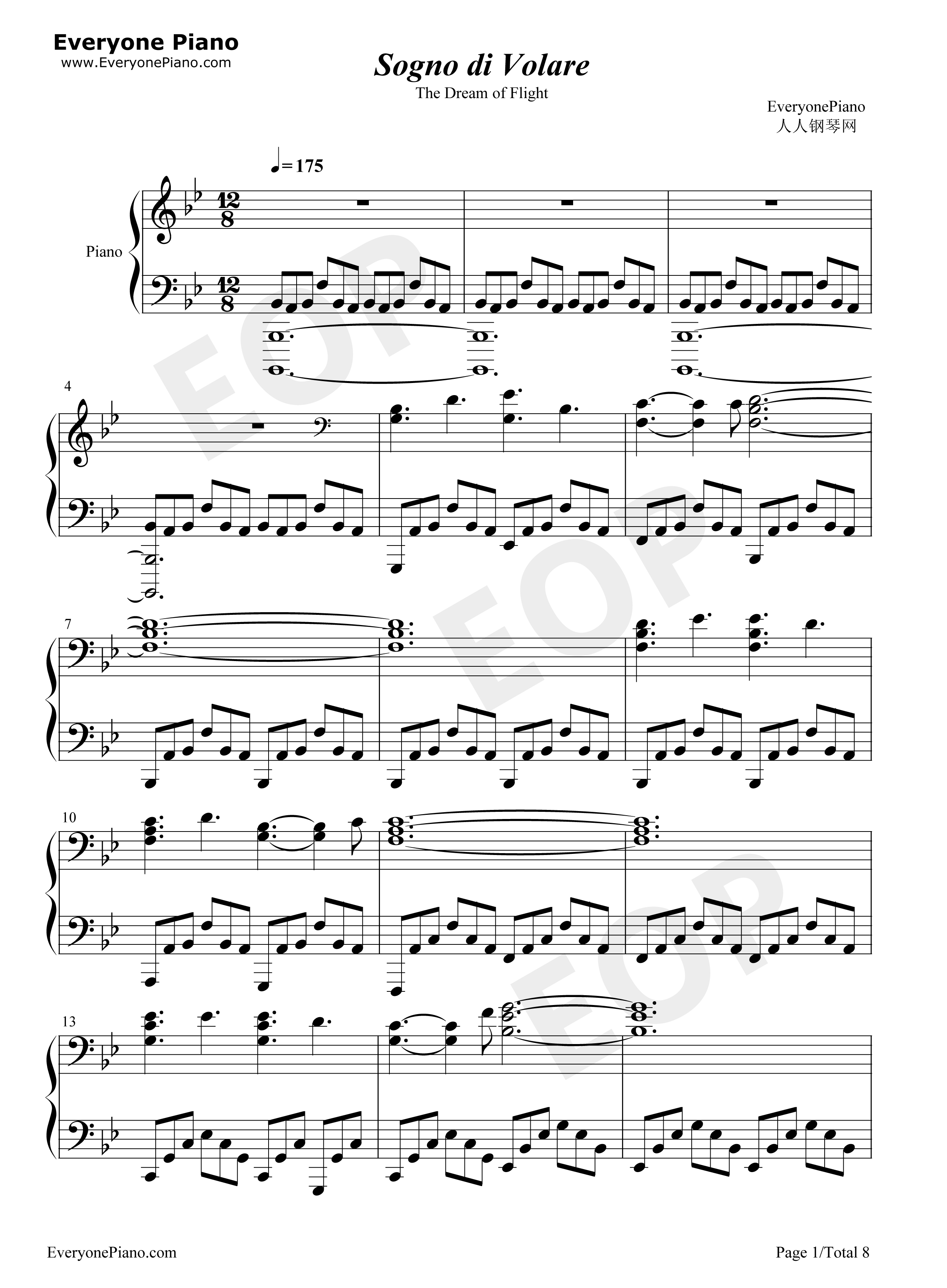 Sogno_di_Volare钢琴谱_Christopher_Tin