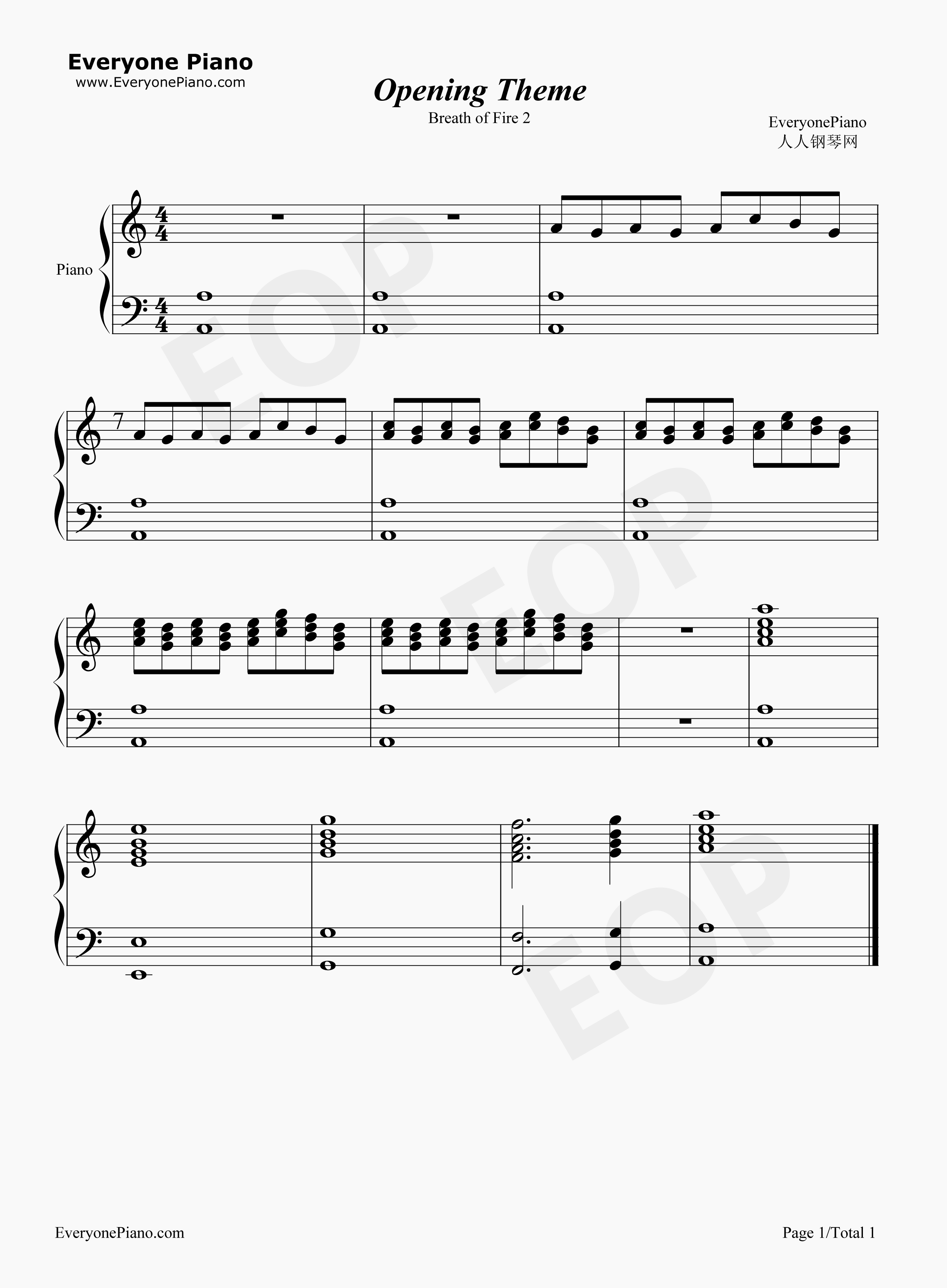 Breath_of_Fire_2片头曲钢琴谱_Yuko_Takehara