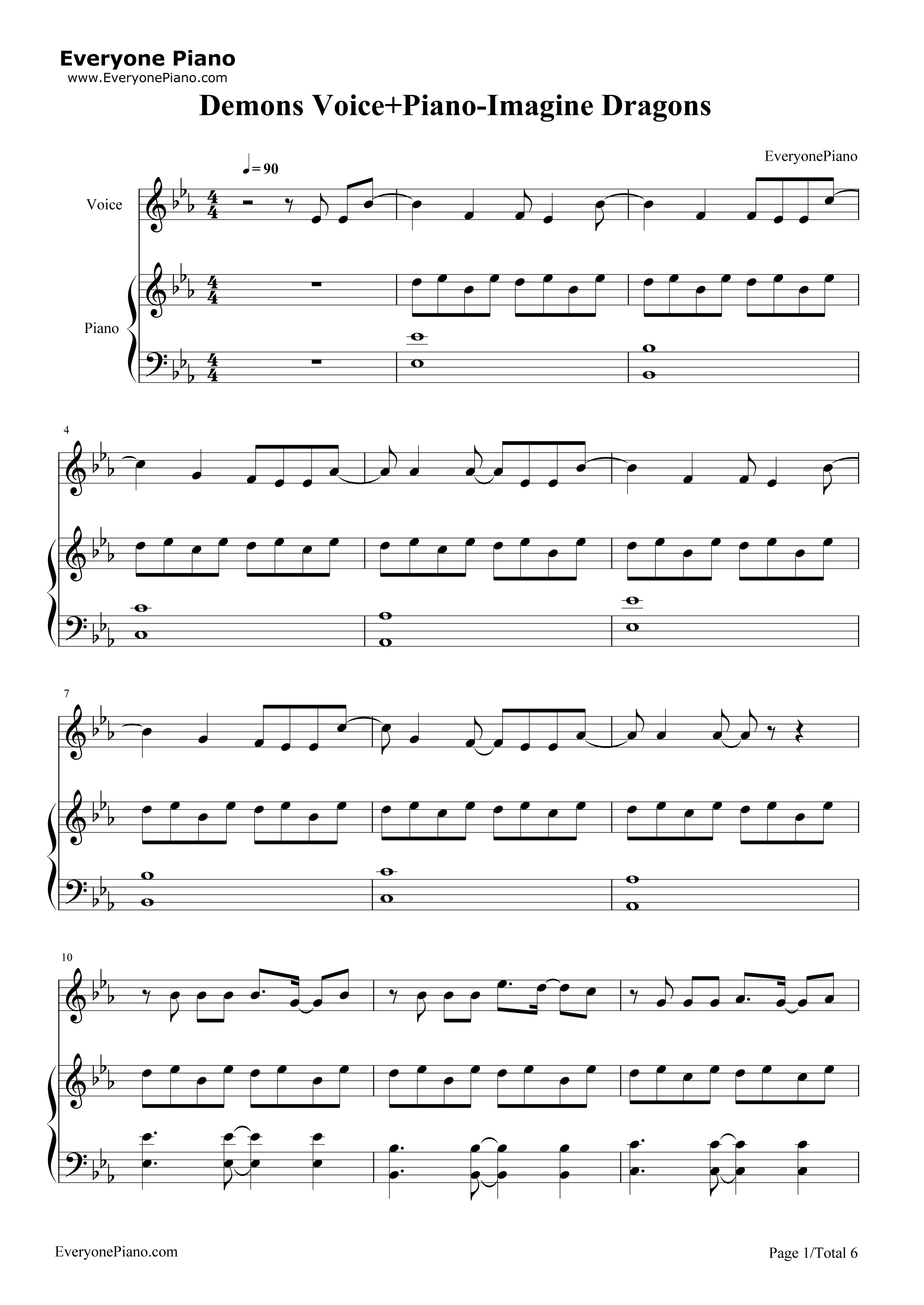 Demons_弹唱版钢琴谱_Imagine_Dragons