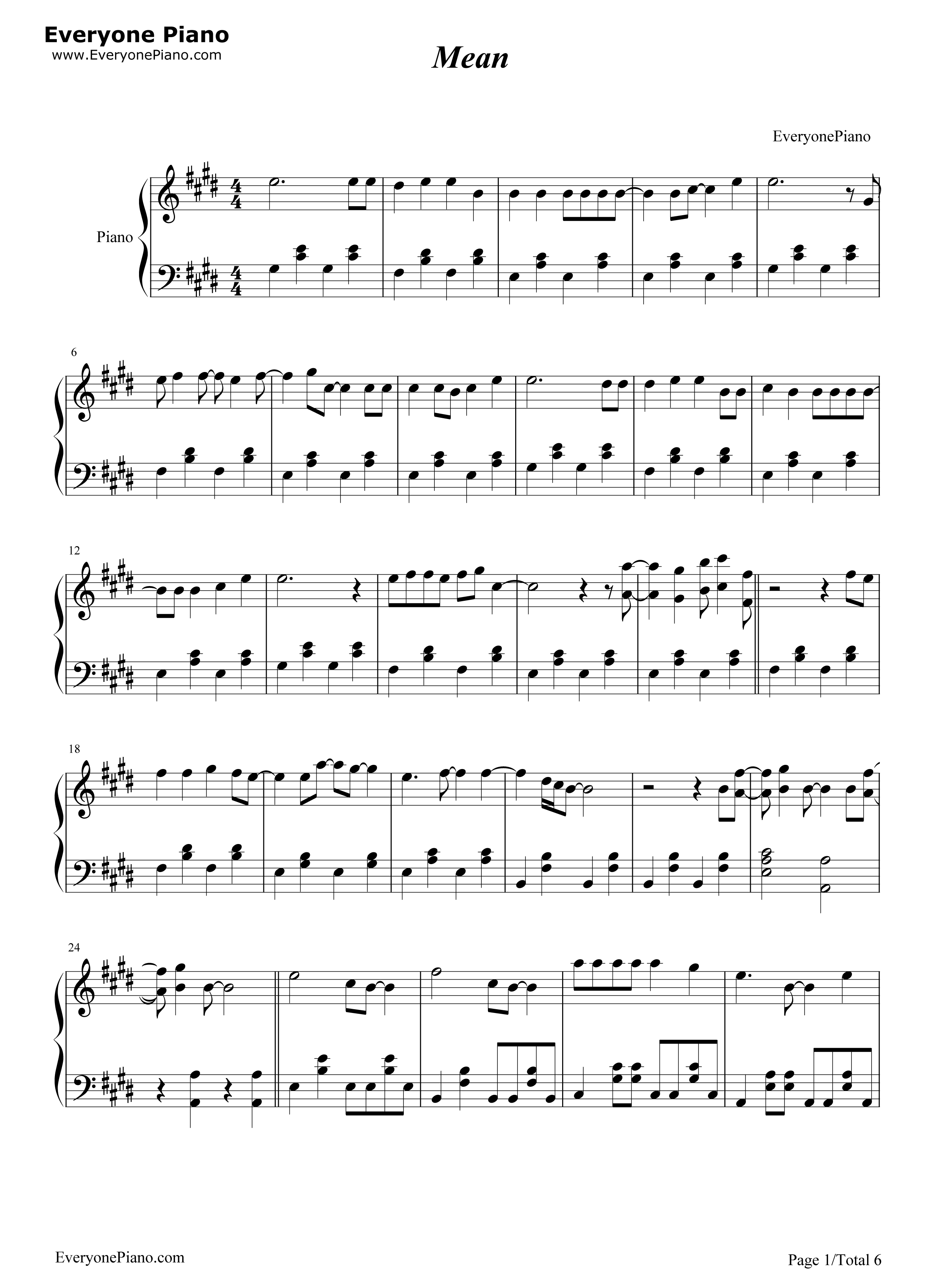 Mean钢琴谱_Taylor_Swift