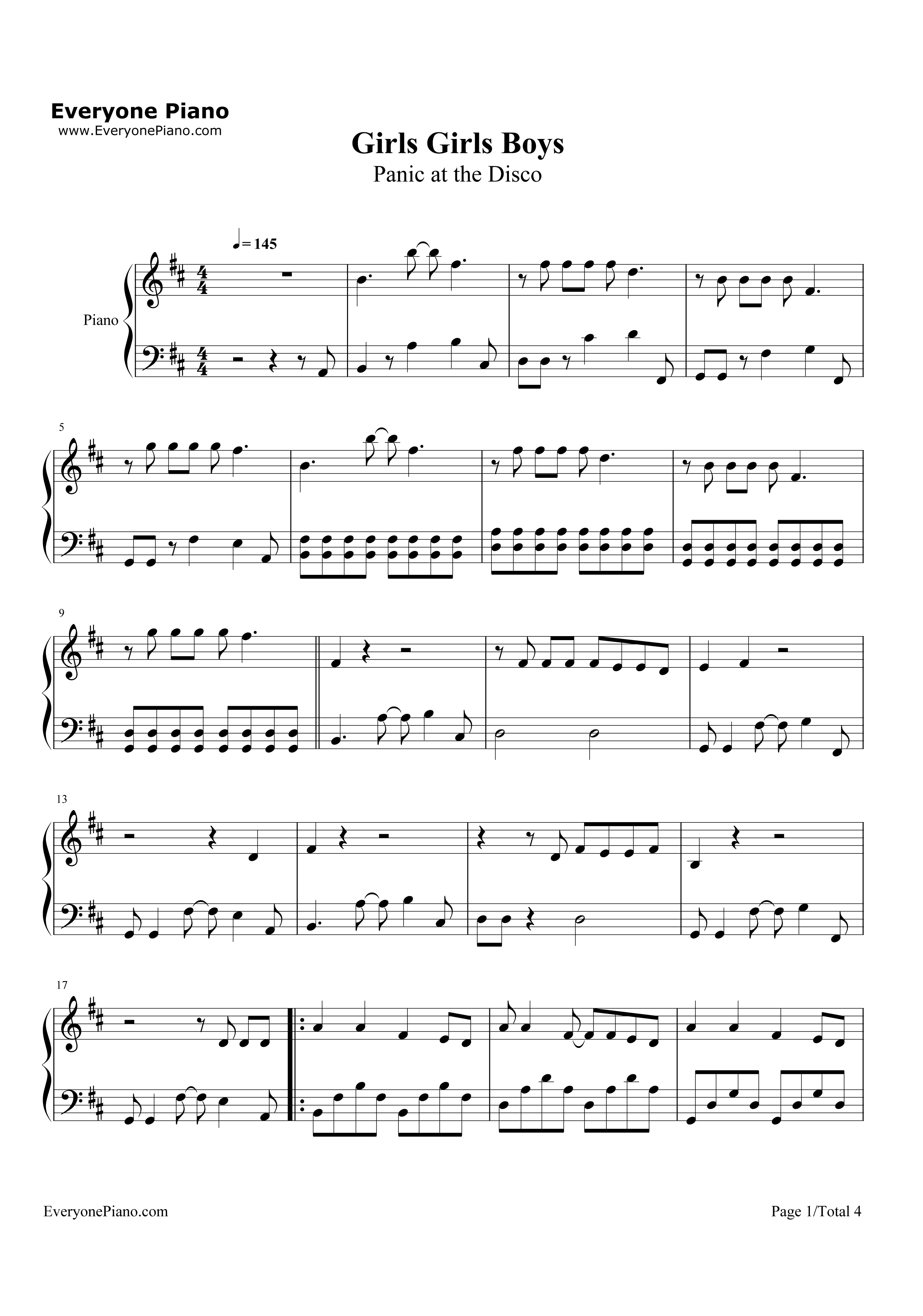 Girls_Girls_Boys钢琴谱_Panic_at_the_Disco