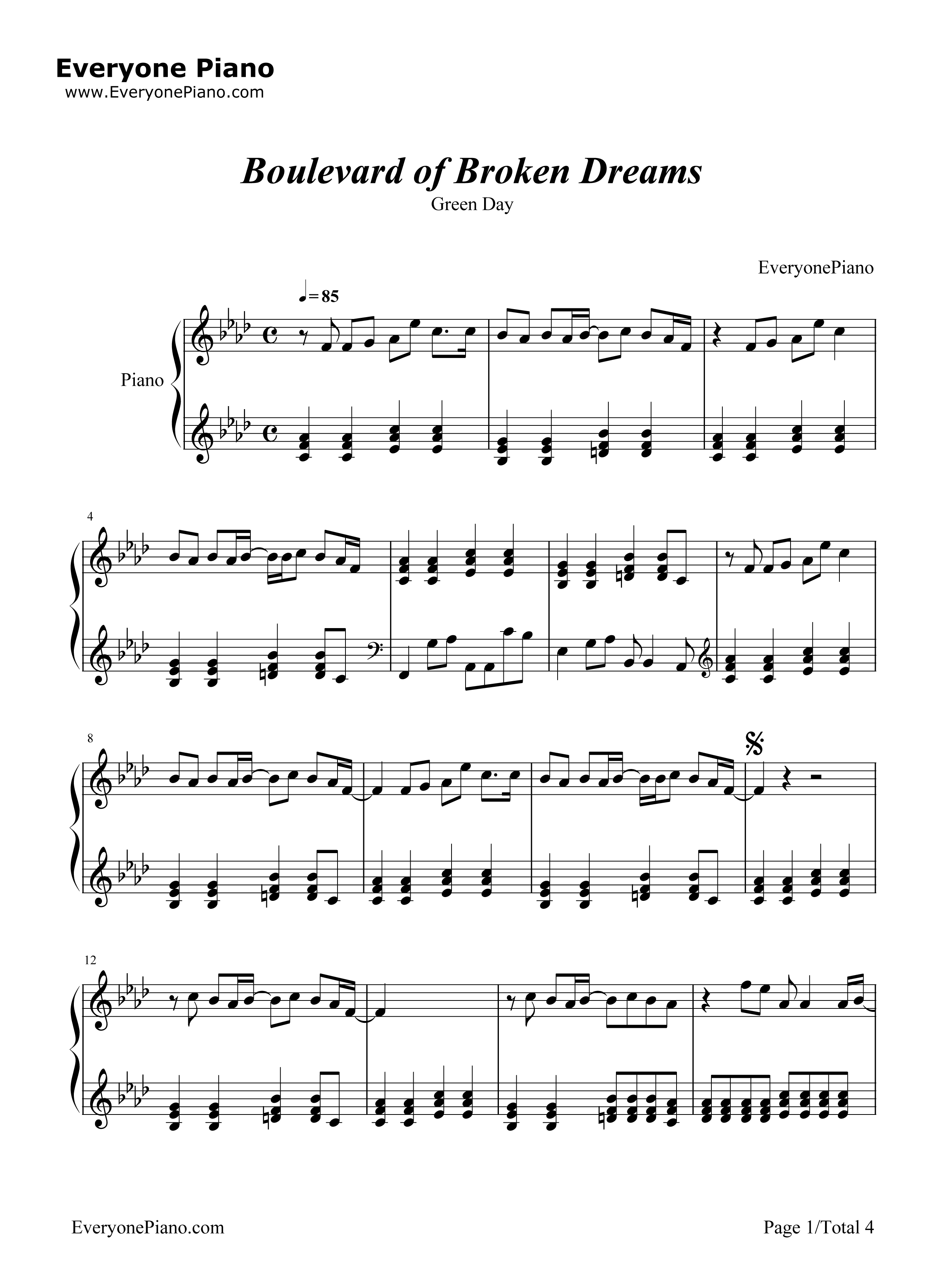 Boulevard_Of_Broken_Dreams钢琴谱_Green_Day