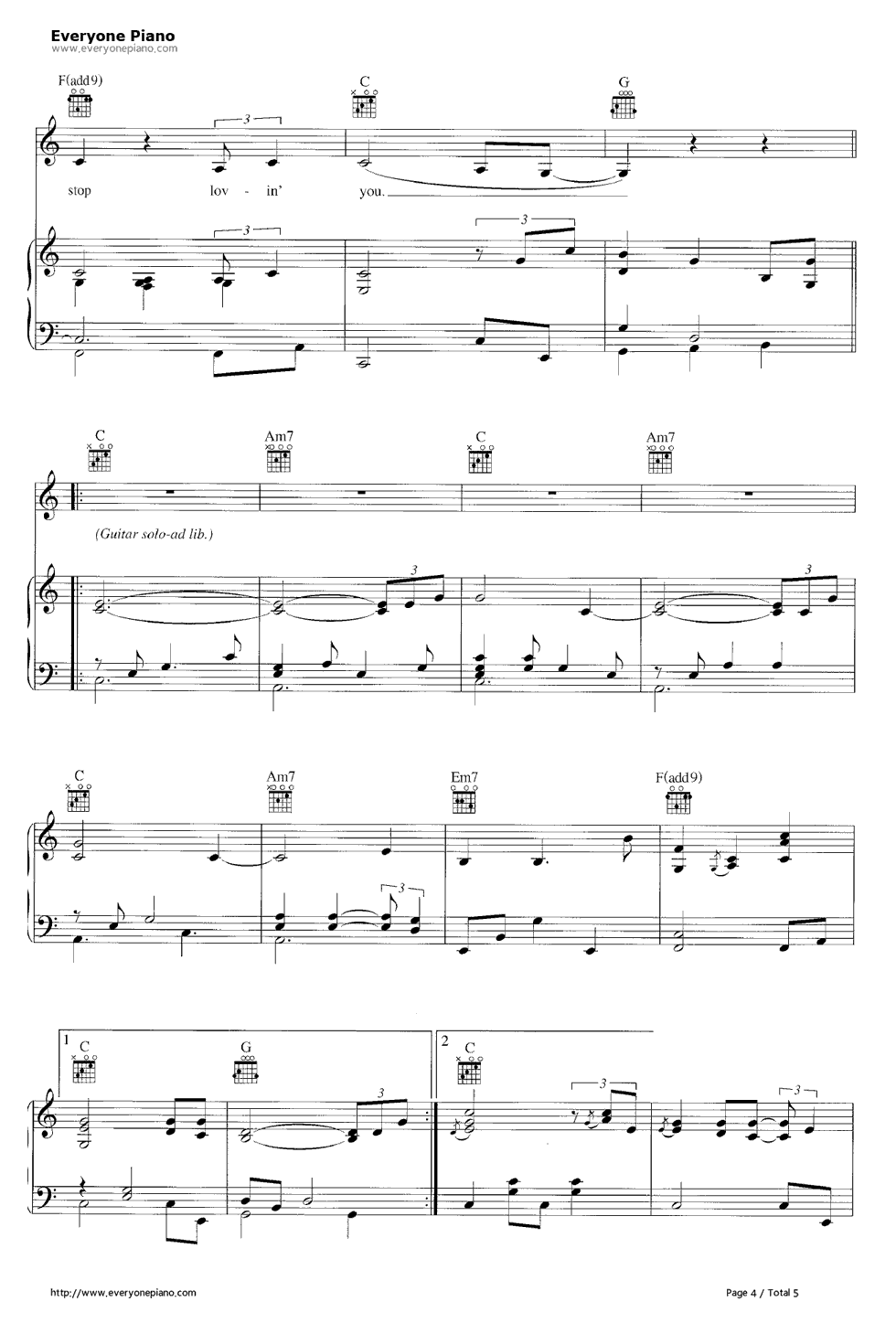 Come_Away_with_Me钢琴谱_Norah_Jones