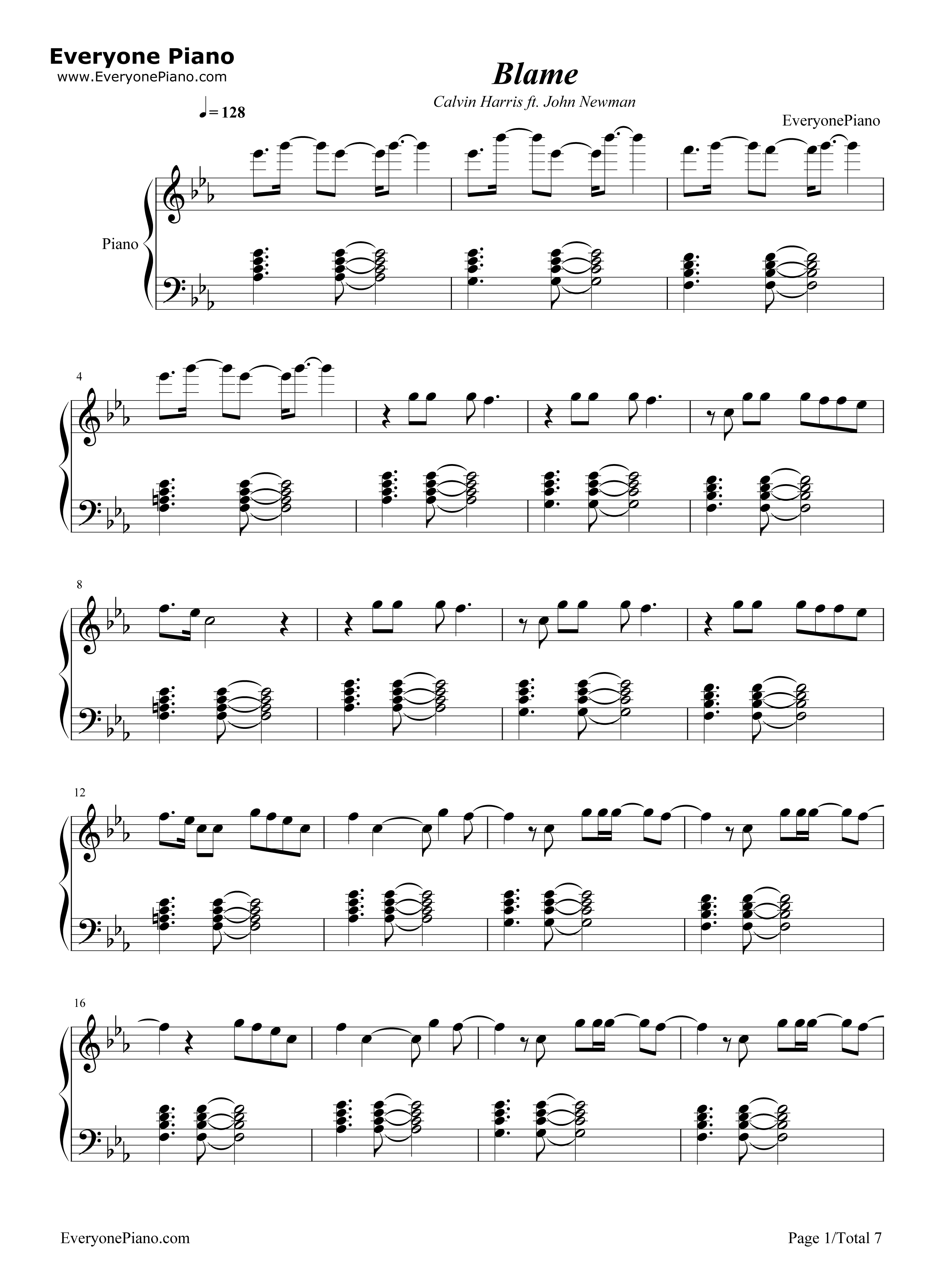 Blame钢琴谱_Calvin_Harris_ft._John_Newman