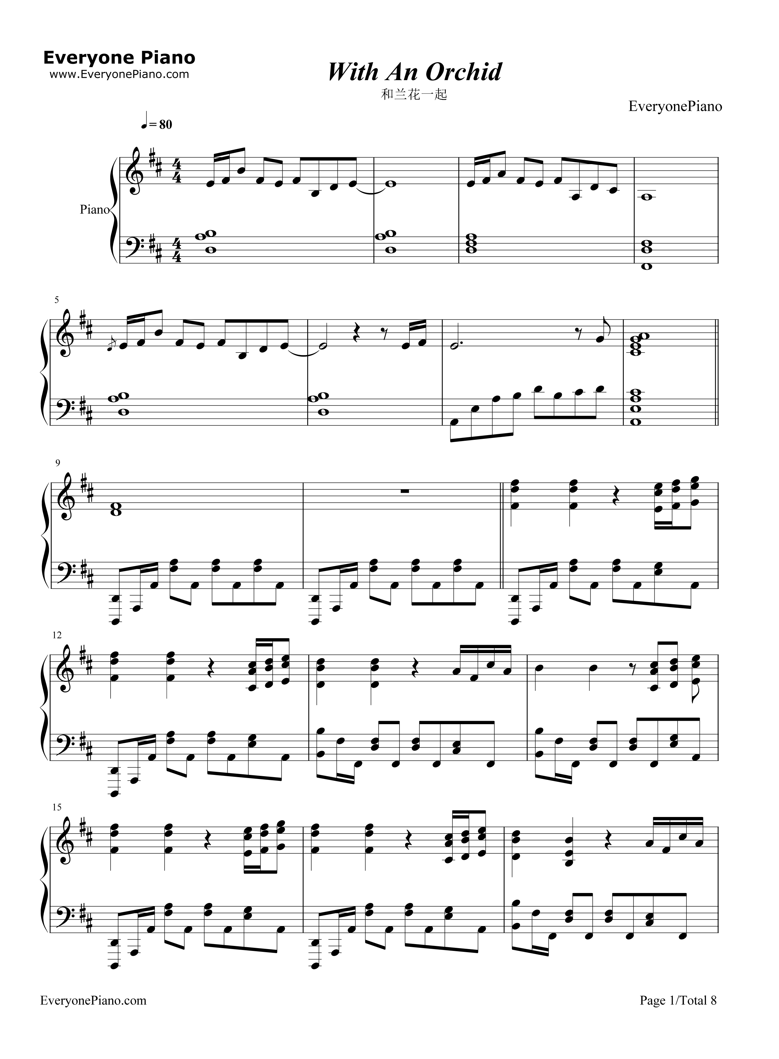 和兰花一起钢琴谱_Yanni__雅尼