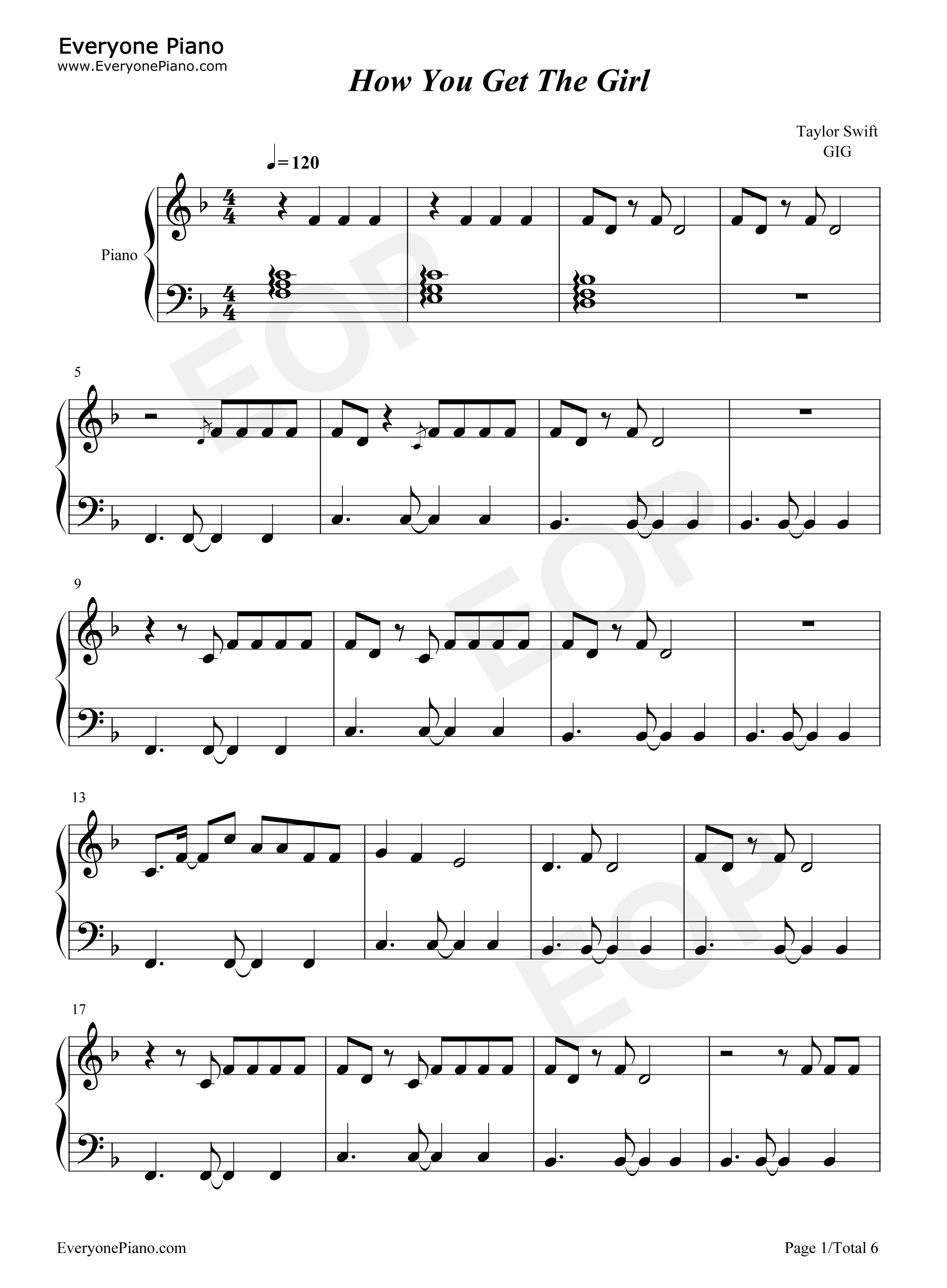 How_You_Get_The_Girl钢琴谱_Taylor_Swift