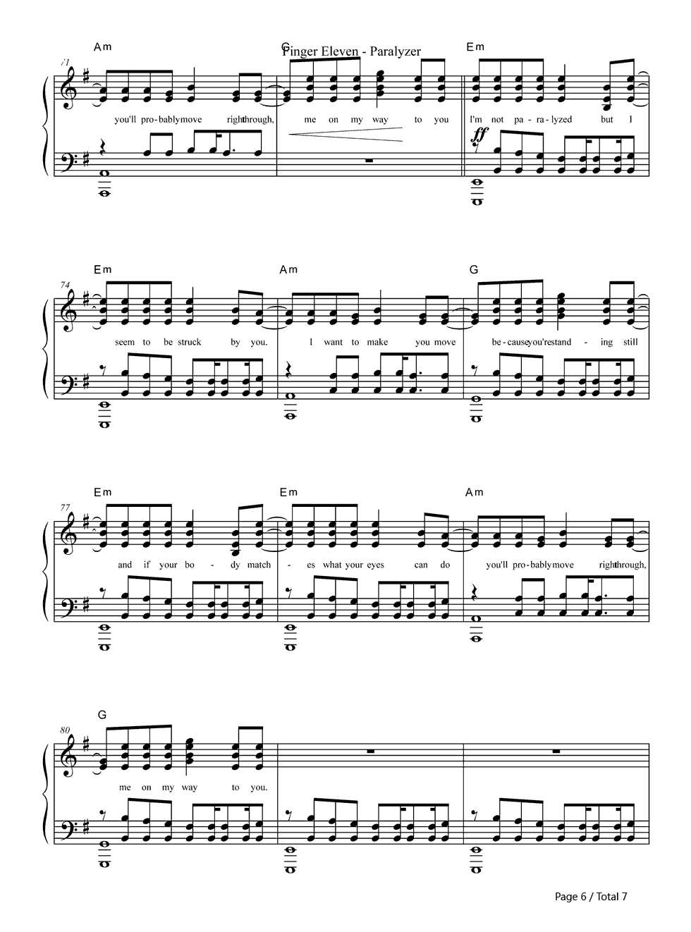 Paralyzer钢琴谱_Finger_Eleven