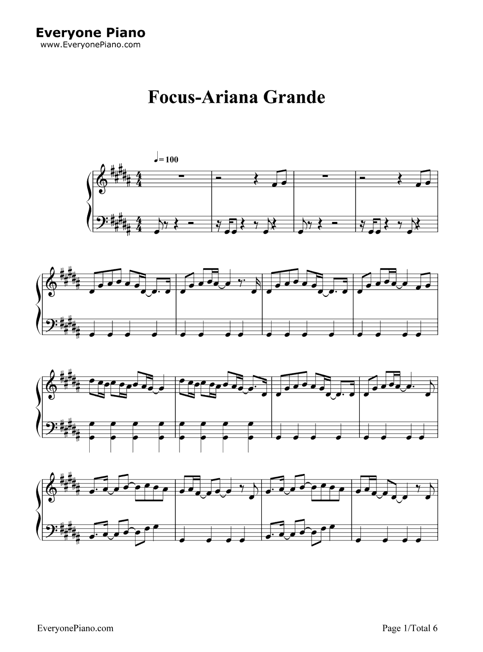 Focus钢琴谱_Ariana_Grande
