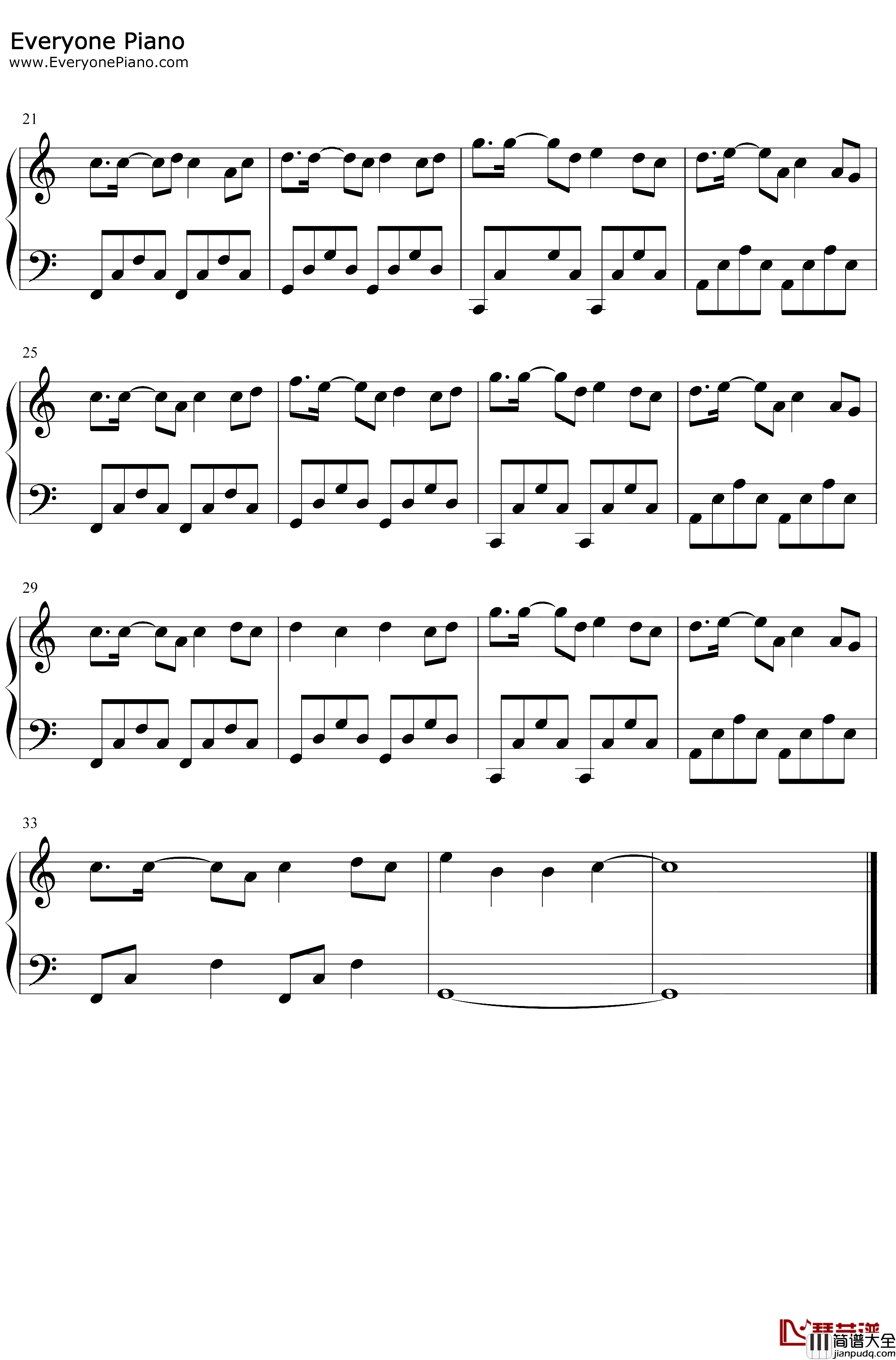 七月上钢琴谱_Jam_C调简单版