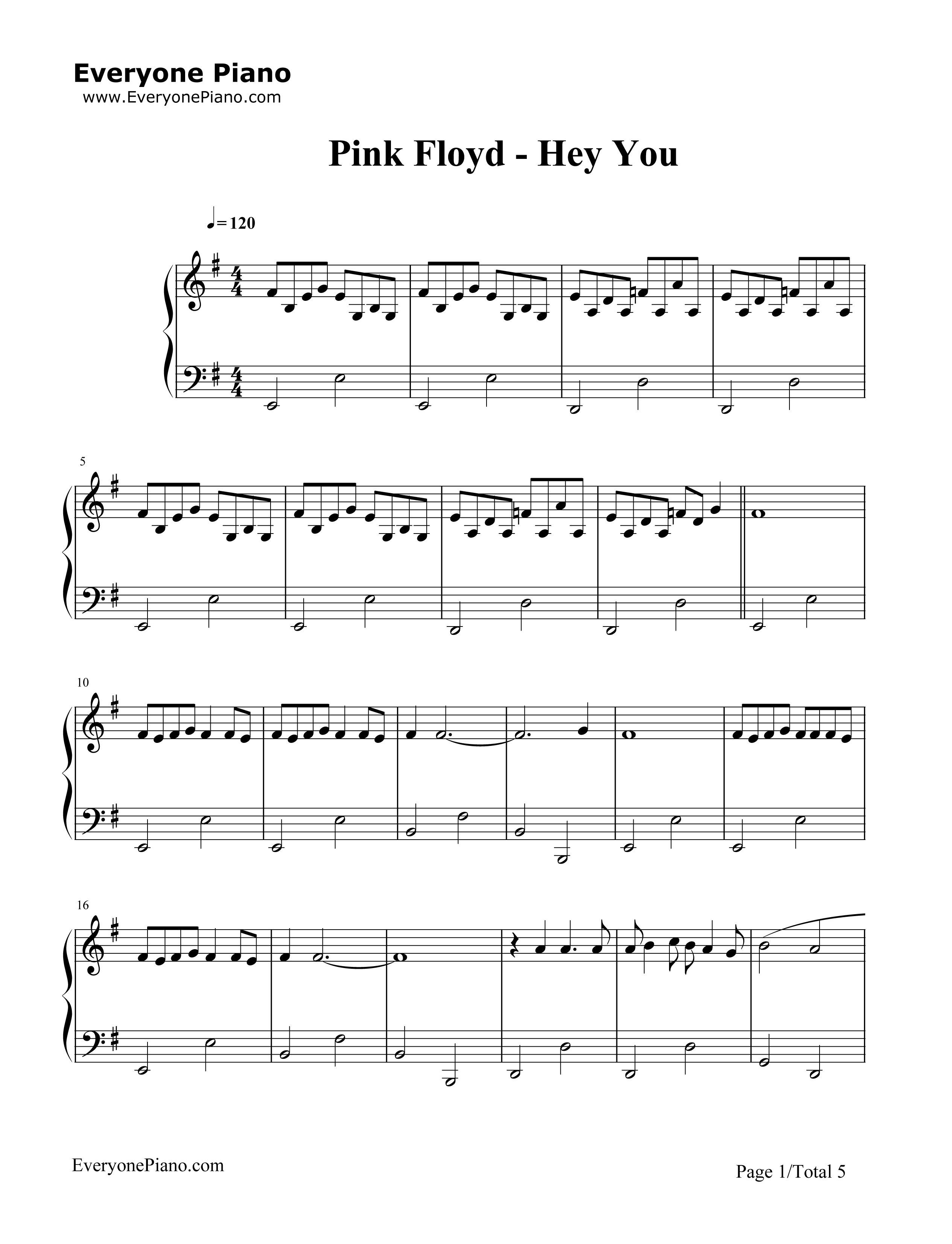 Hey_You钢琴谱_Pink_Floyd