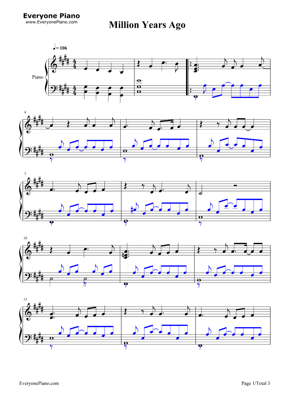 Million_Years_Ago钢琴谱_Adele