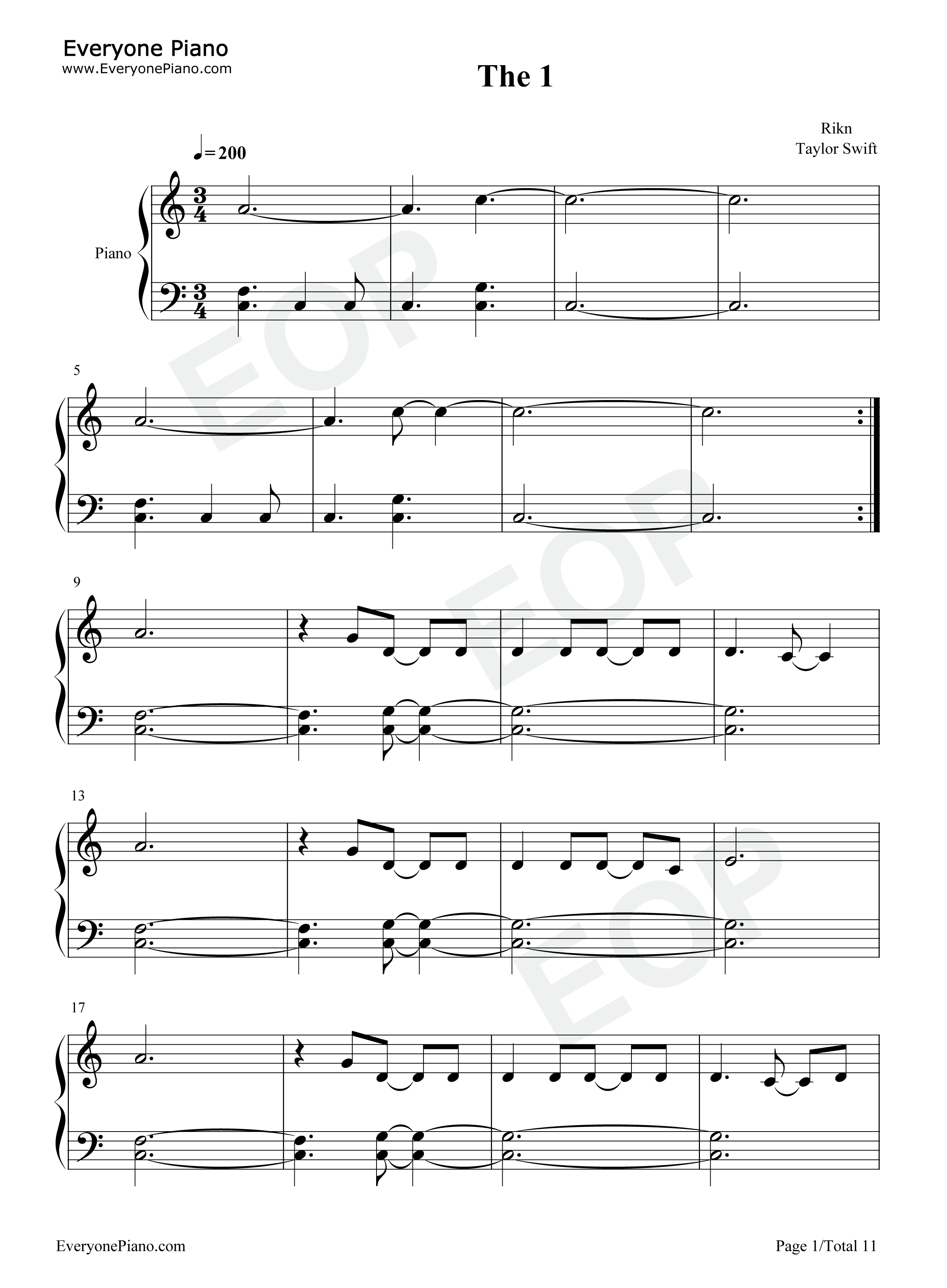 The_1钢琴谱_Taylor_Swift