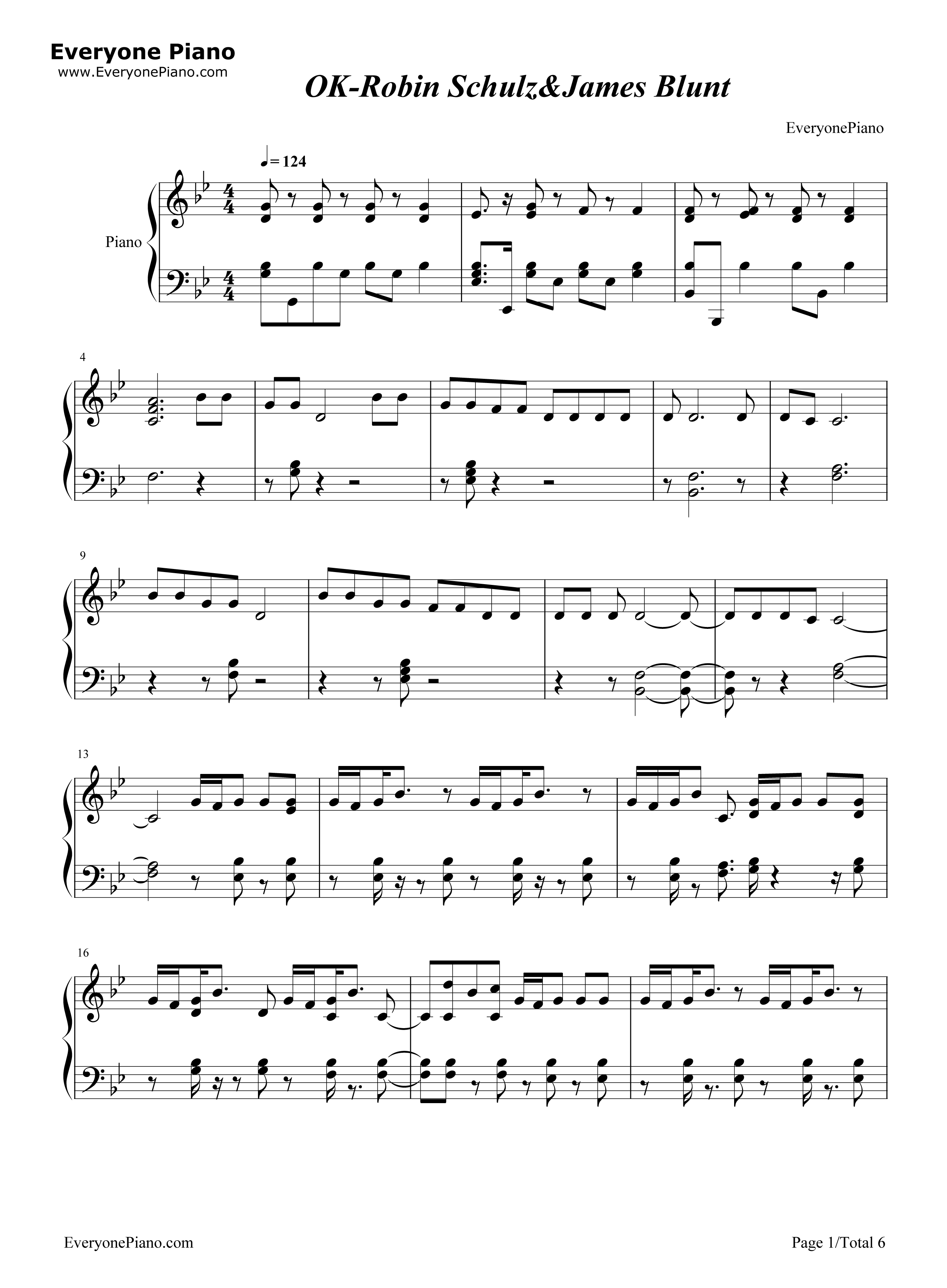 OK钢琴谱_Robin_Schulz__James_Blunt
