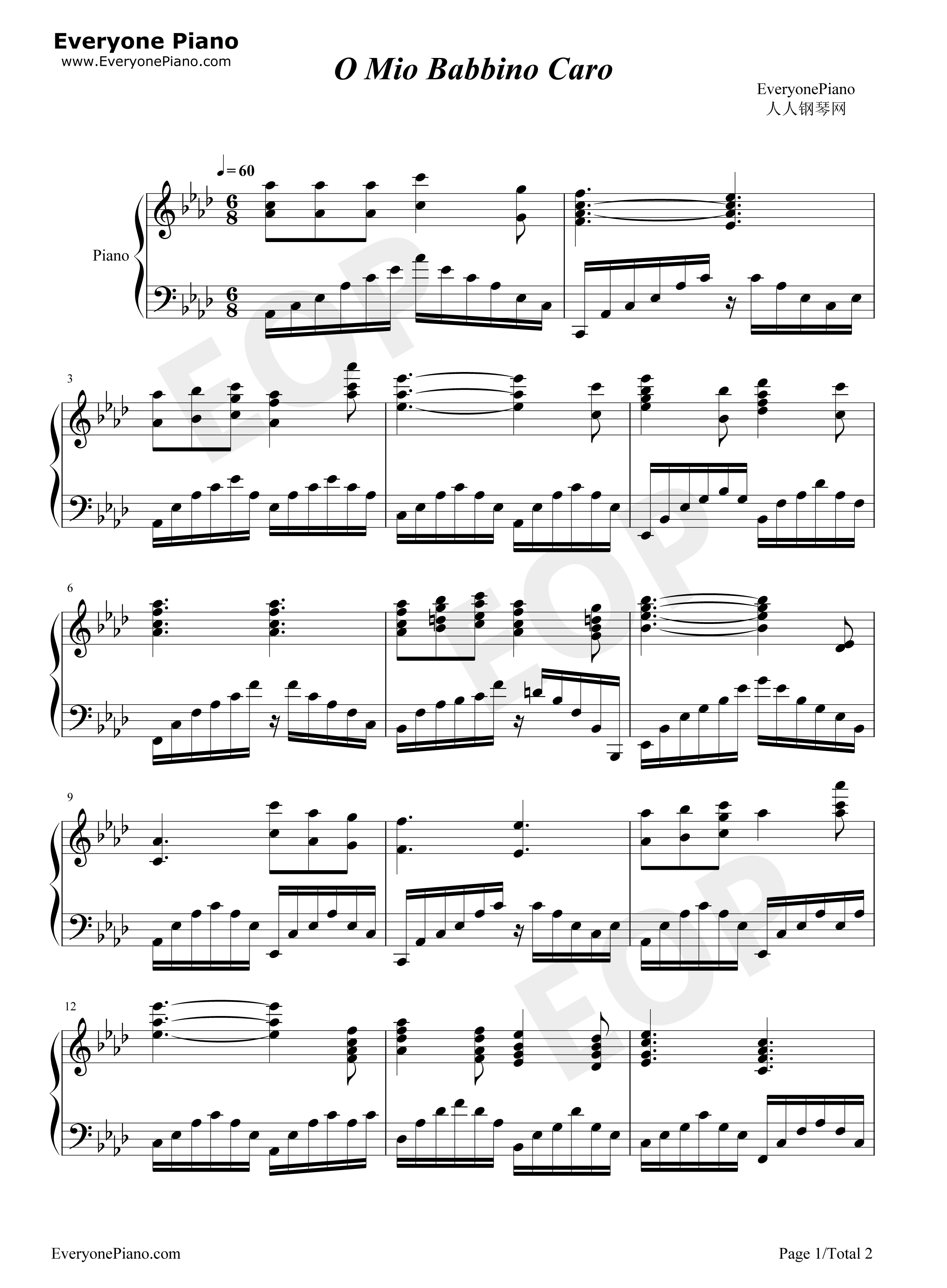 O_Mio_Babbino_Caro钢琴谱_Giacomo_Puccini