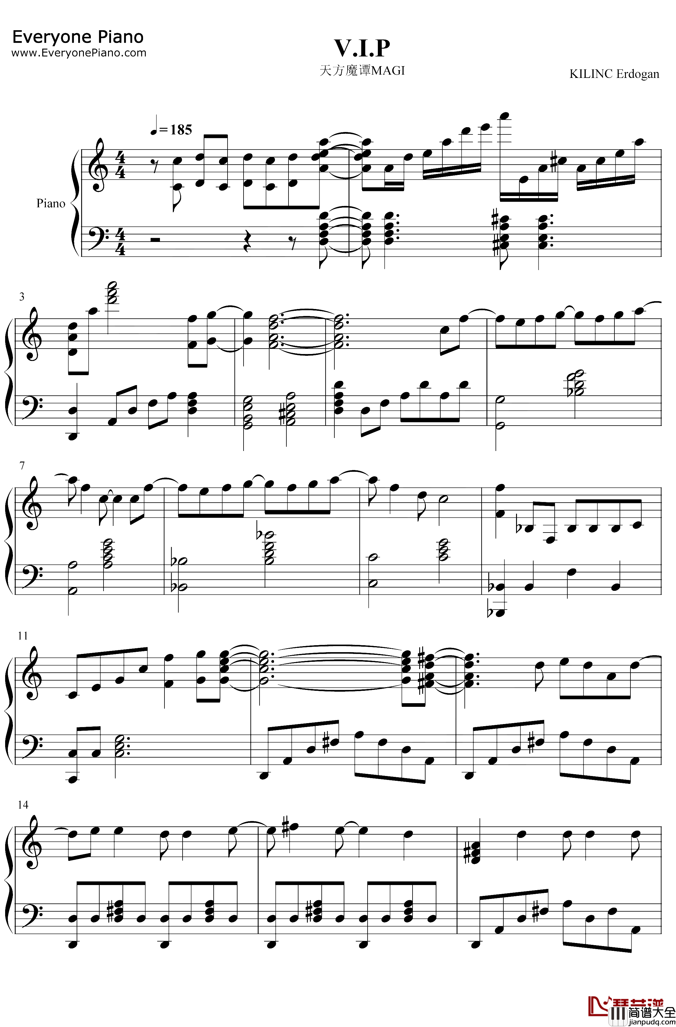 V.I.P钢琴谱_SID_魔笛MAGI片头曲