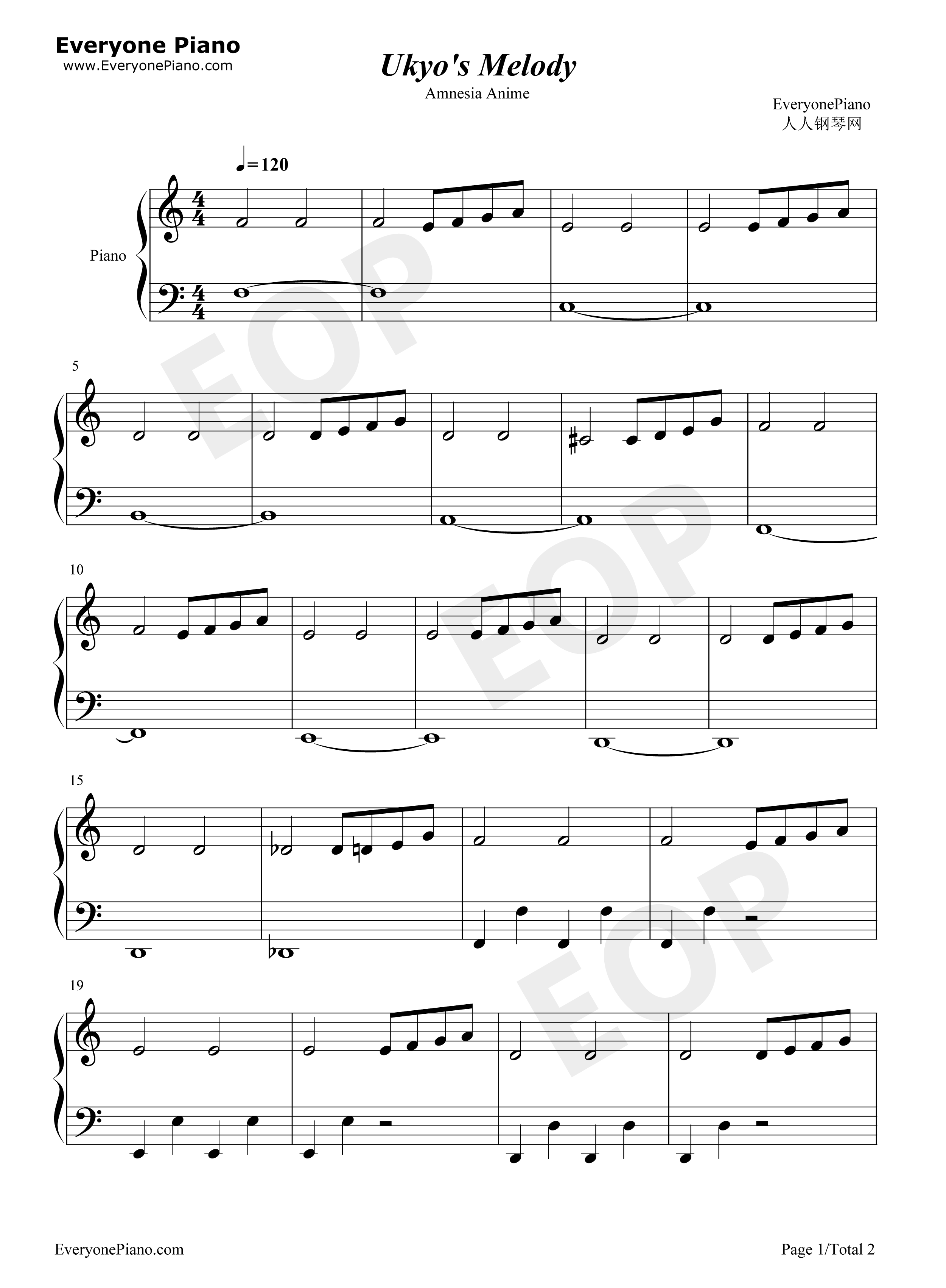 Ukyo's_Melody_钢琴谱_Yuji_Hara