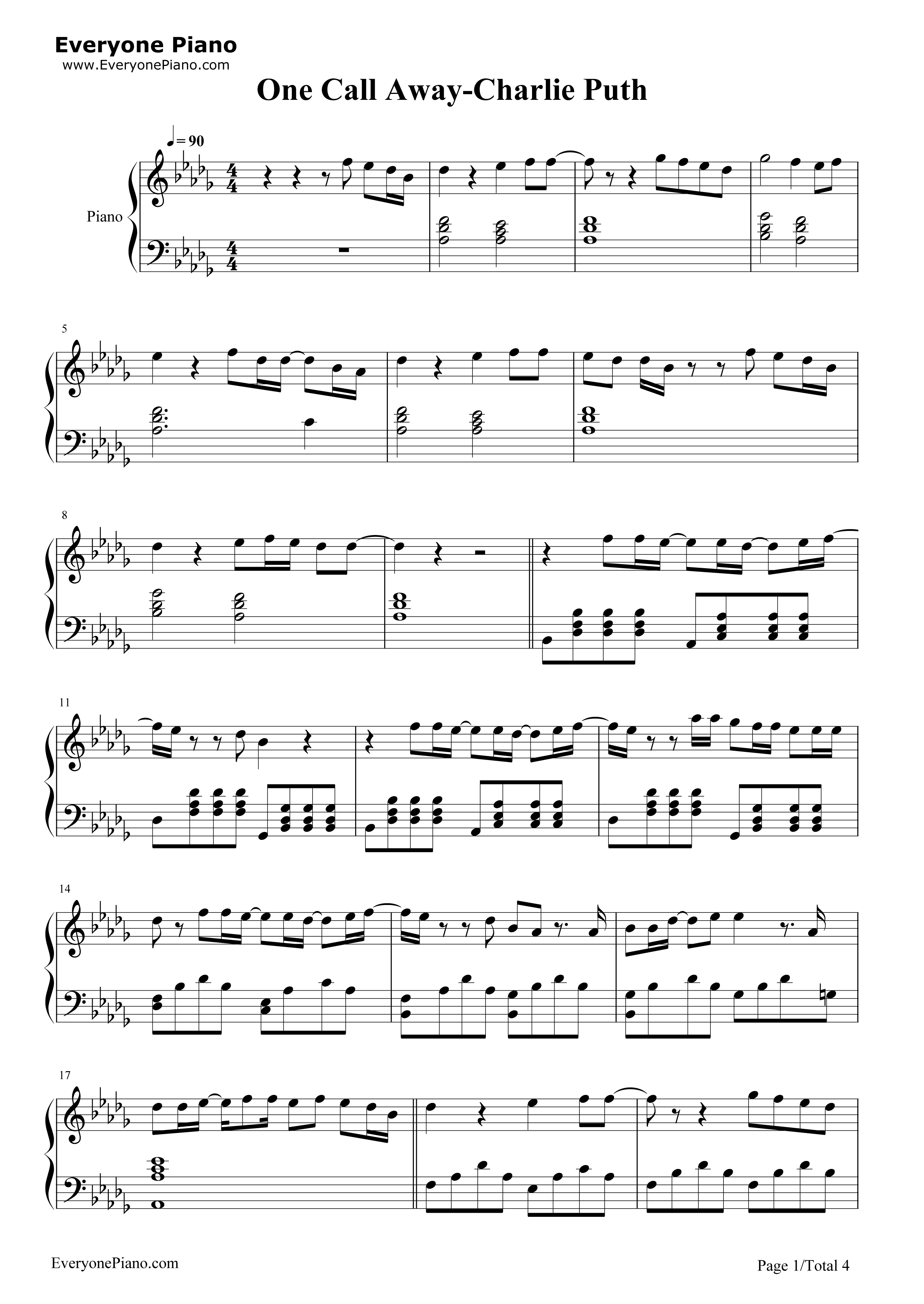 One_Call_Away钢琴谱_Charlie_Puth