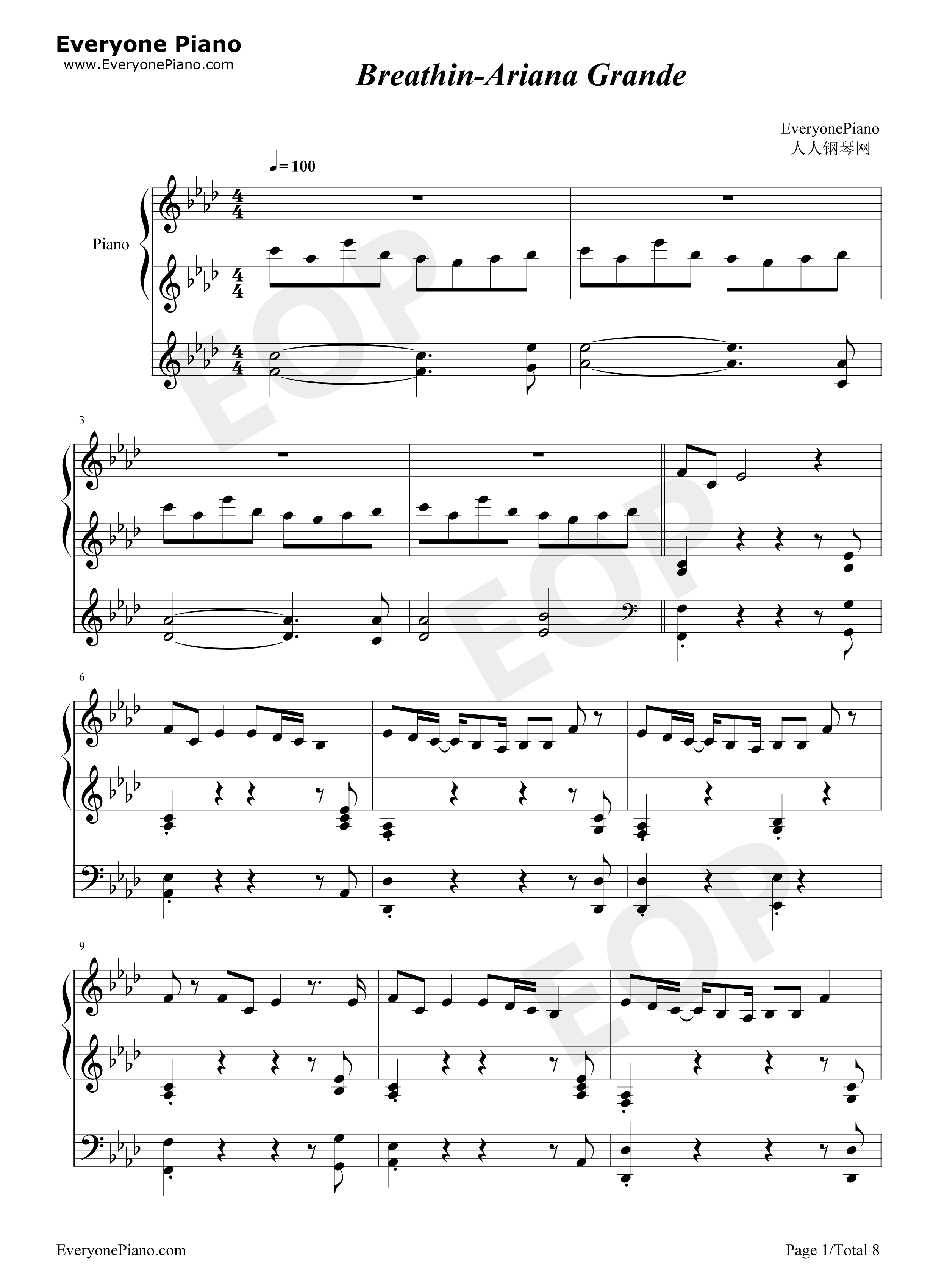 Breathin钢琴谱_Ariana_Grande