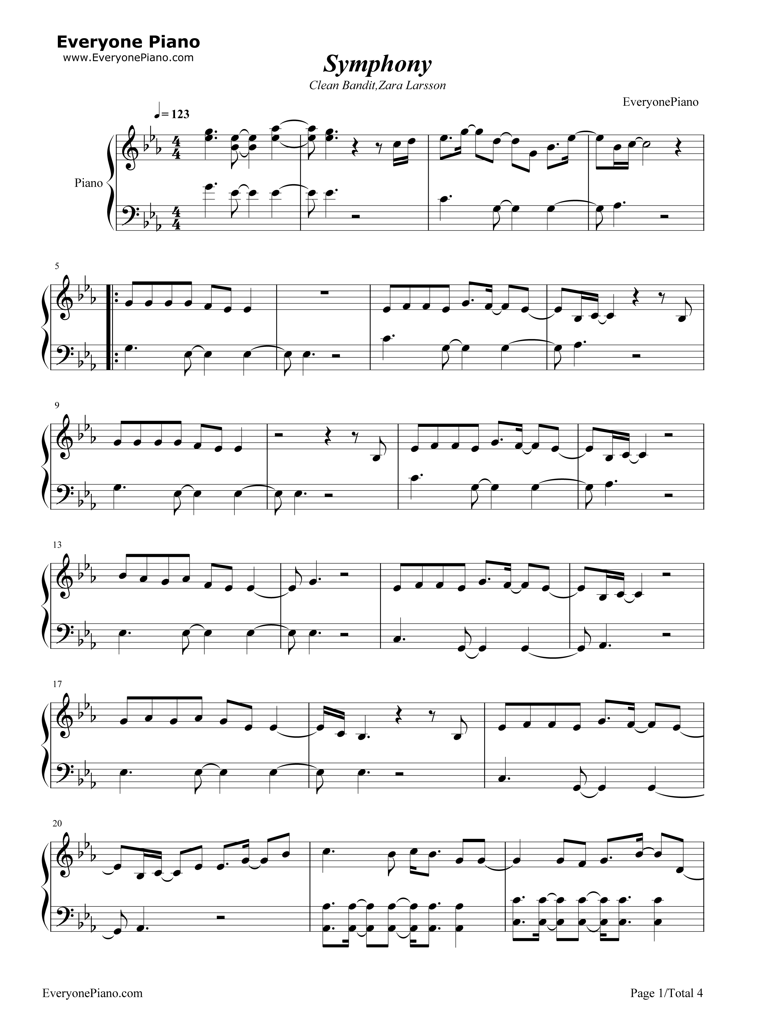 Symphony钢琴谱_Clean_Bandit_Zara_Larsson