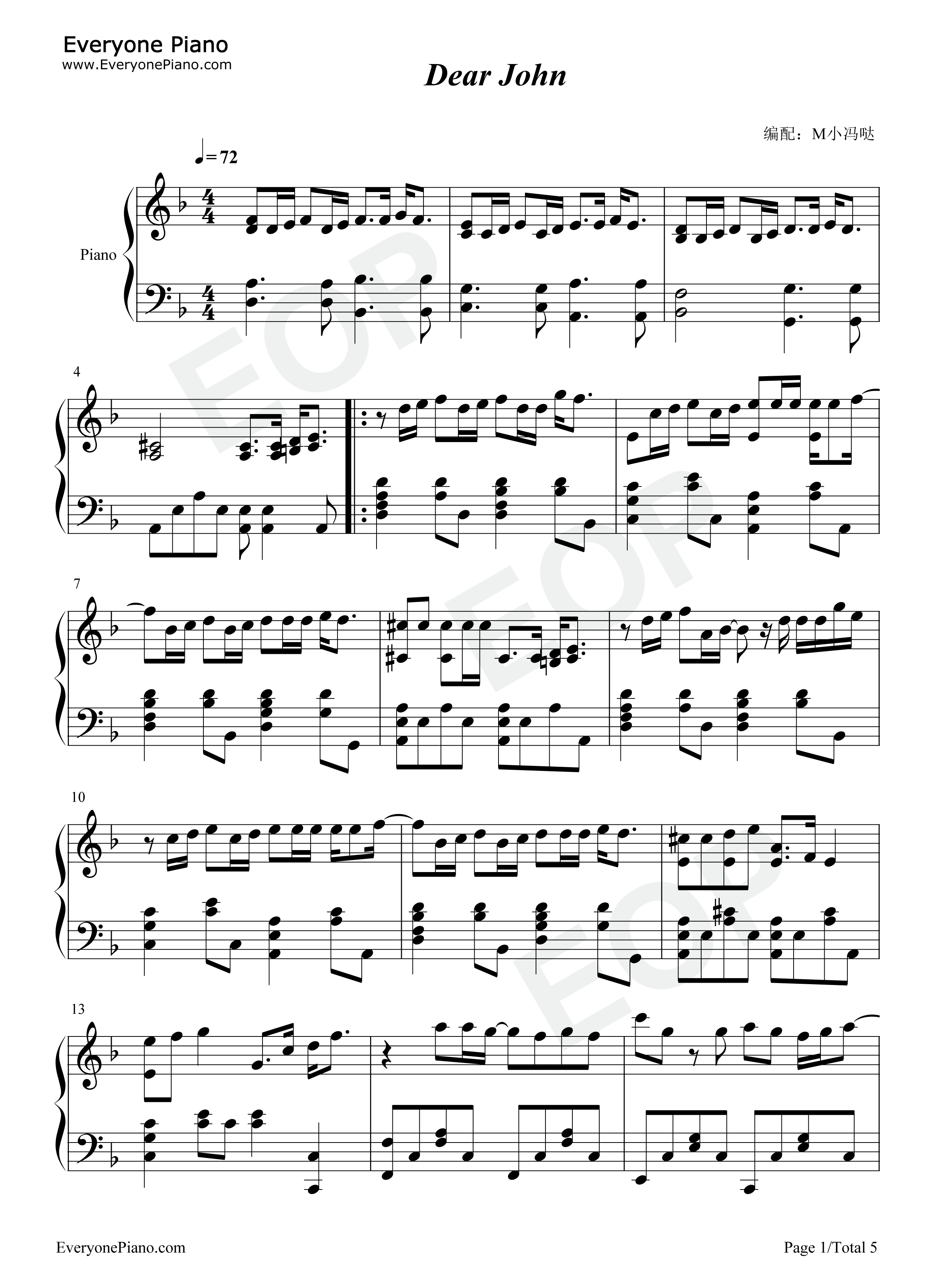 Dear_John钢琴谱_比莉