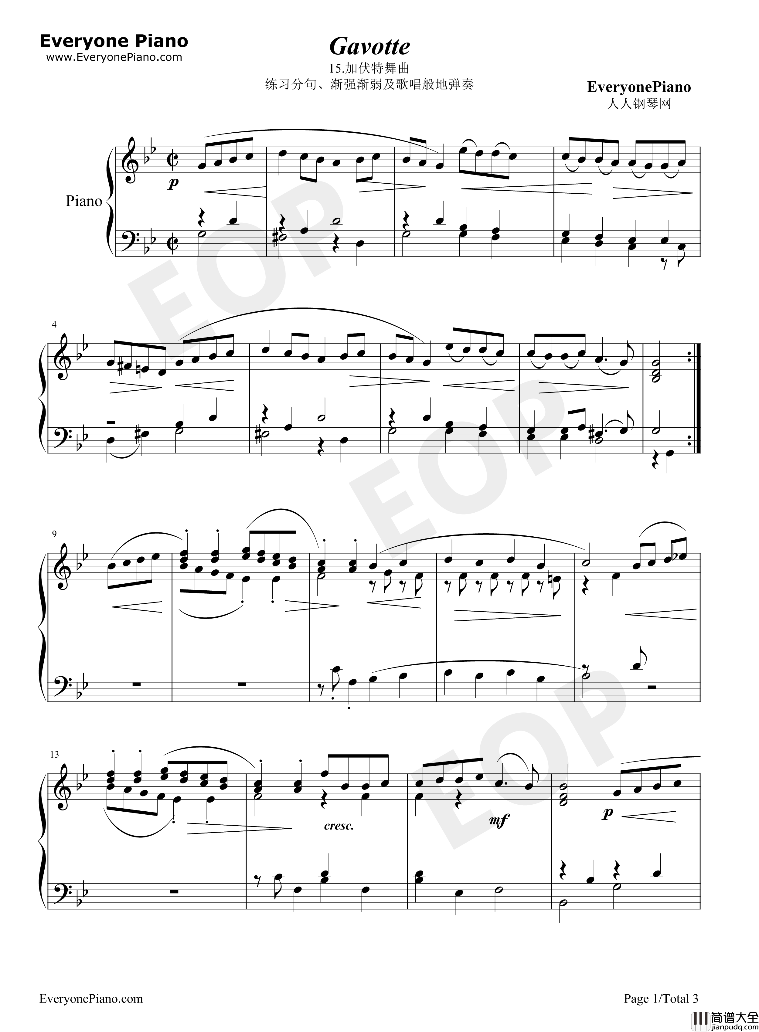 加伏特舞曲_15钢琴谱_巴赫