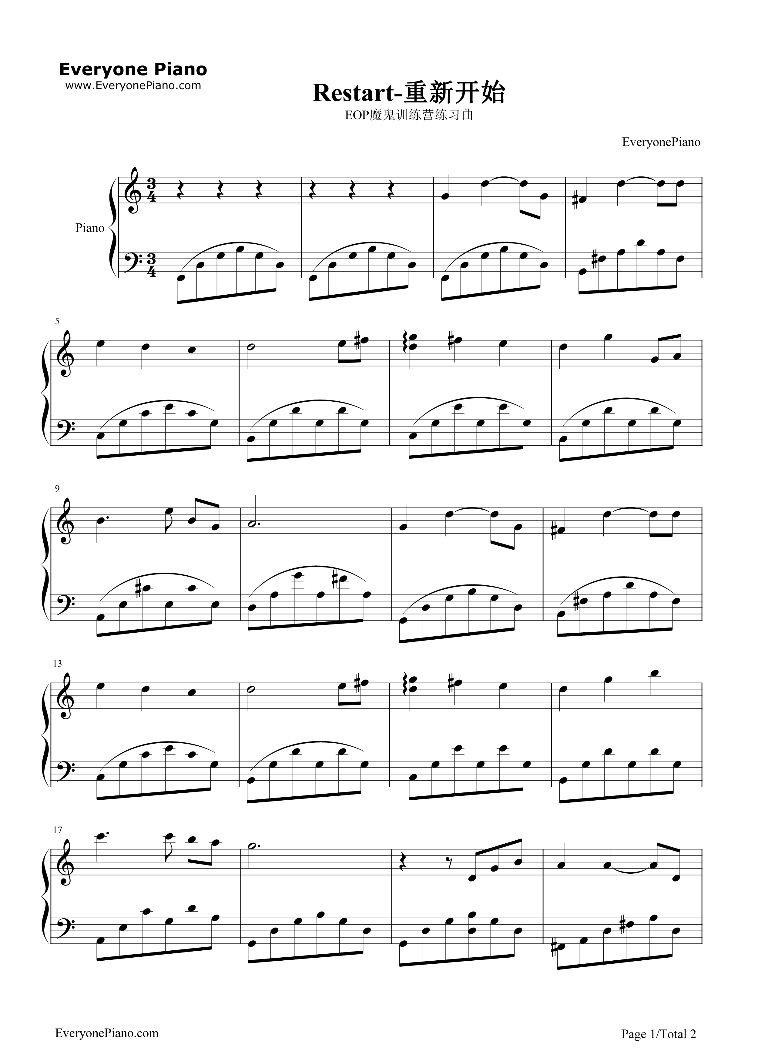 重新开始钢琴谱_久石让__Joe_Hisaishi_宫崎骏