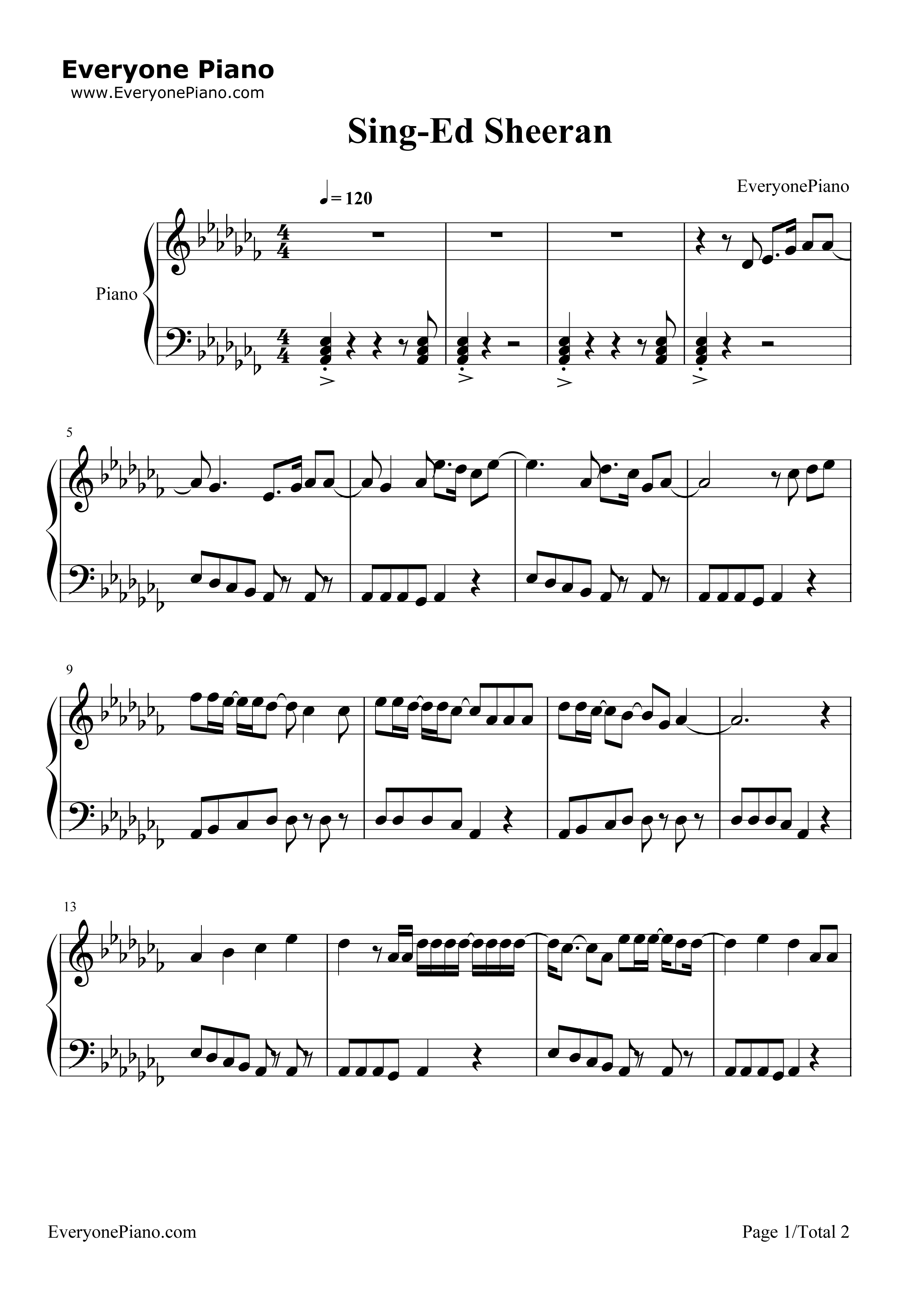 Sing钢琴谱_Ed_Sheeran