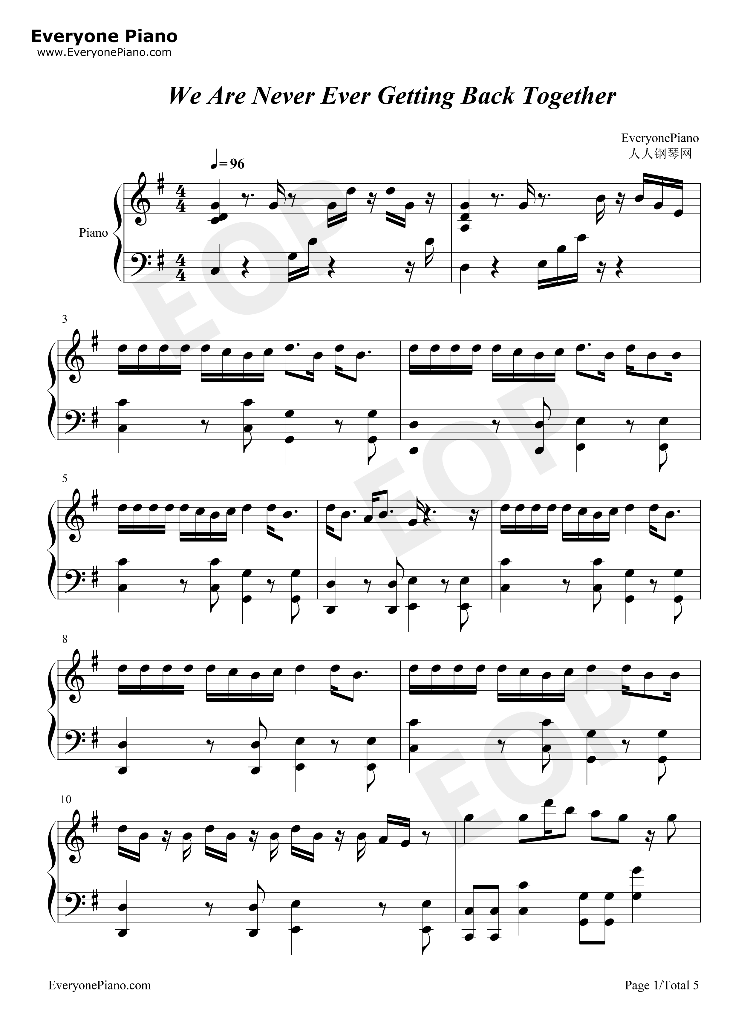 We_Are_Never_Ever_Getting_Back_Together钢琴谱_Taylor_Swift__泰勒·斯威夫特