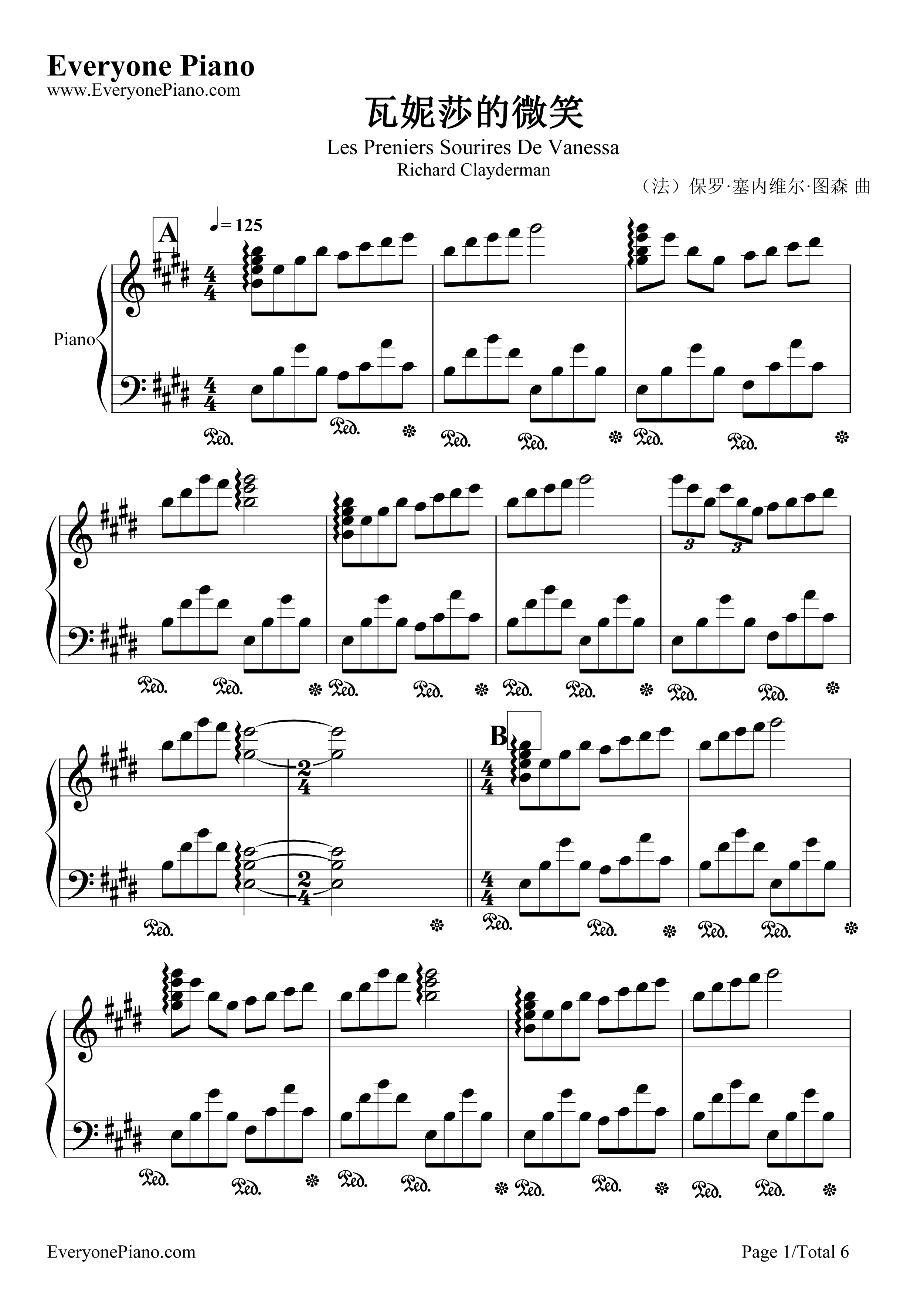 瓦妮莎的微笑钢琴谱_理查德.克莱德曼__Richard_Clayderman