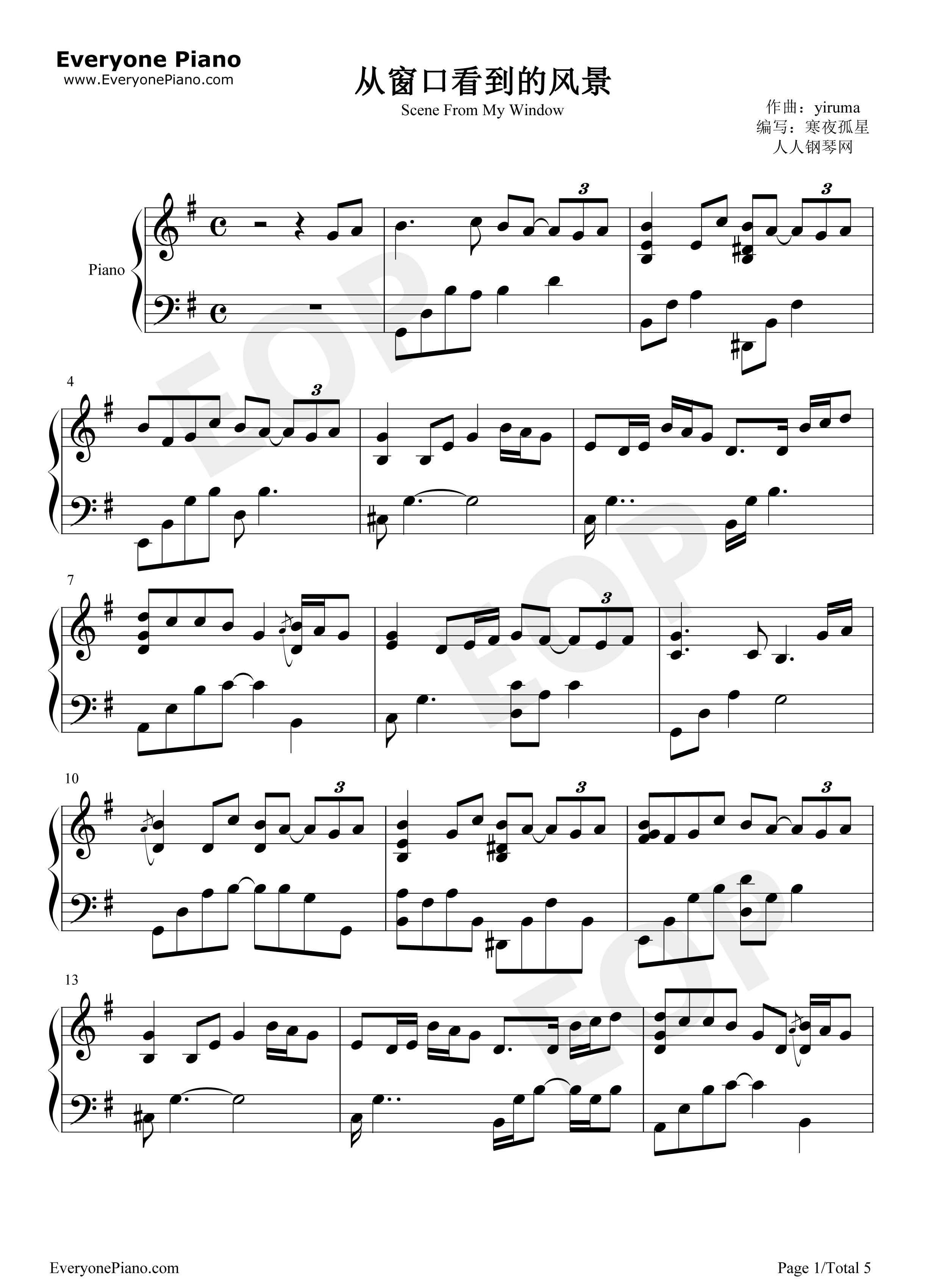 从窗口看到的风景钢琴谱_李闰珉__Yiruma