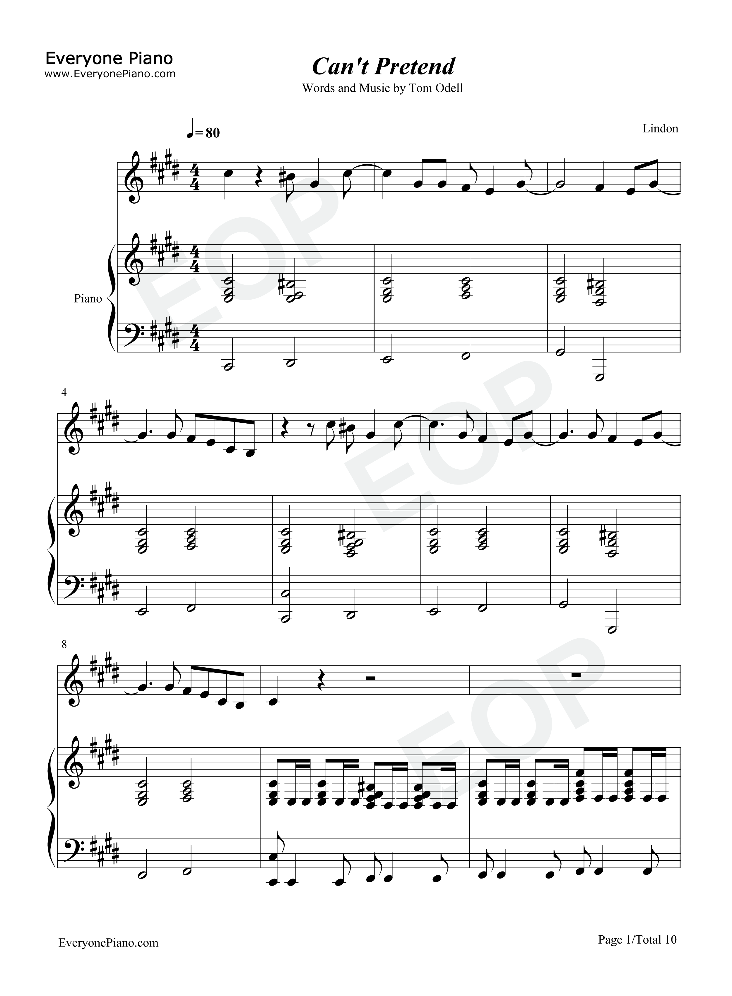 Can't_Pretend钢琴谱_Tom_Odell