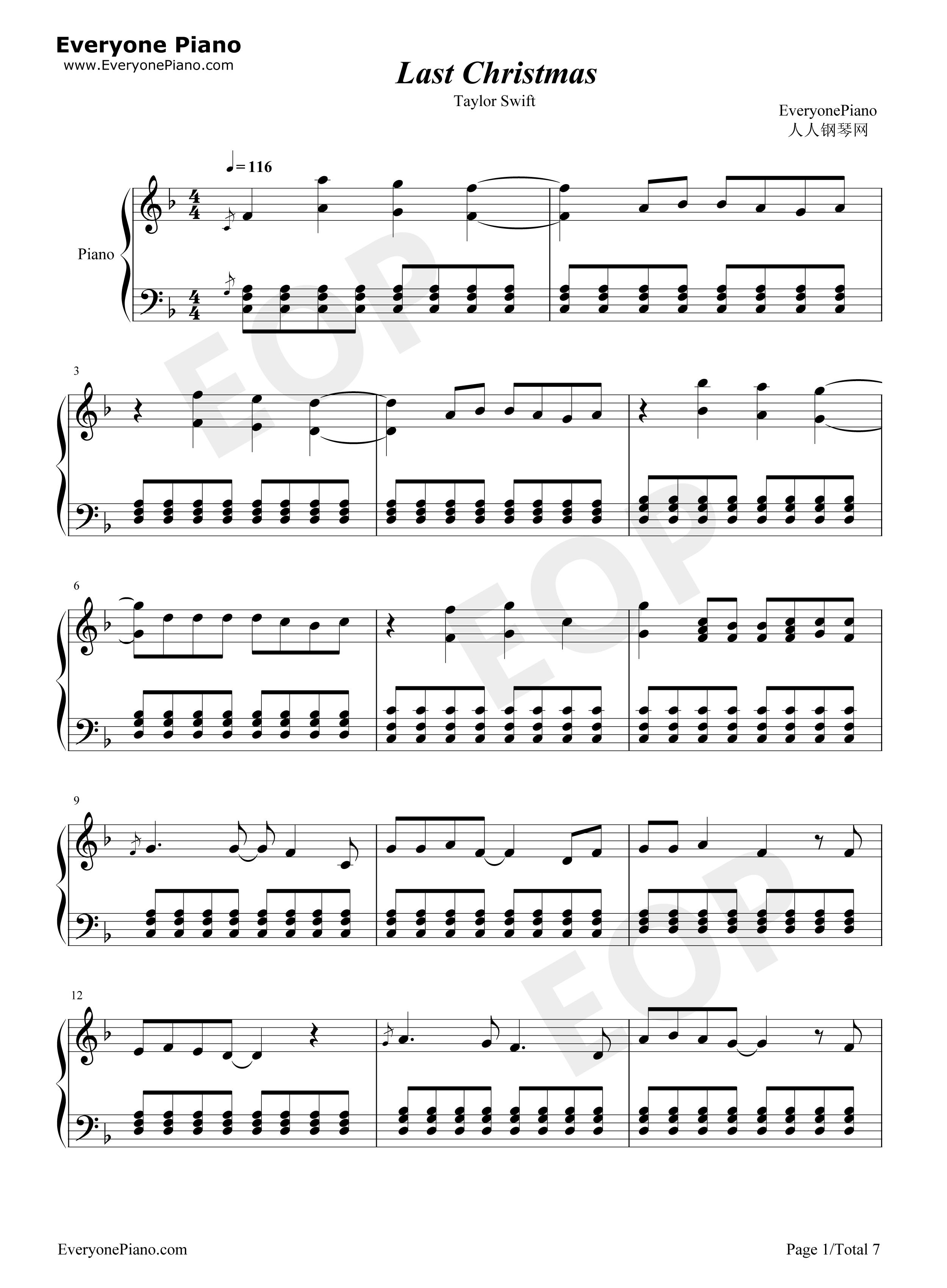 Last_Christmas钢琴谱_Taylor_Swift