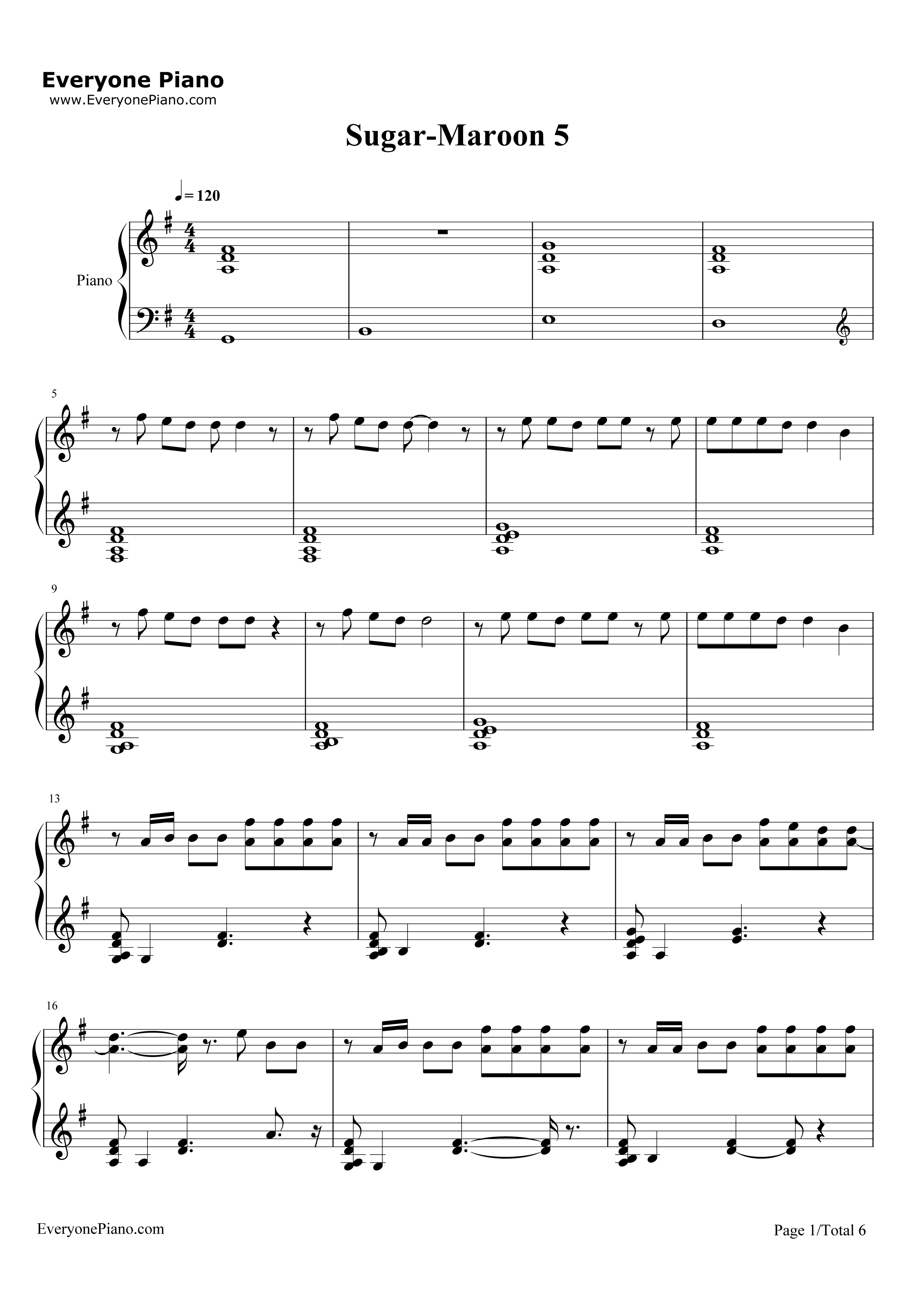 Sugar钢琴谱_Maroon_5
