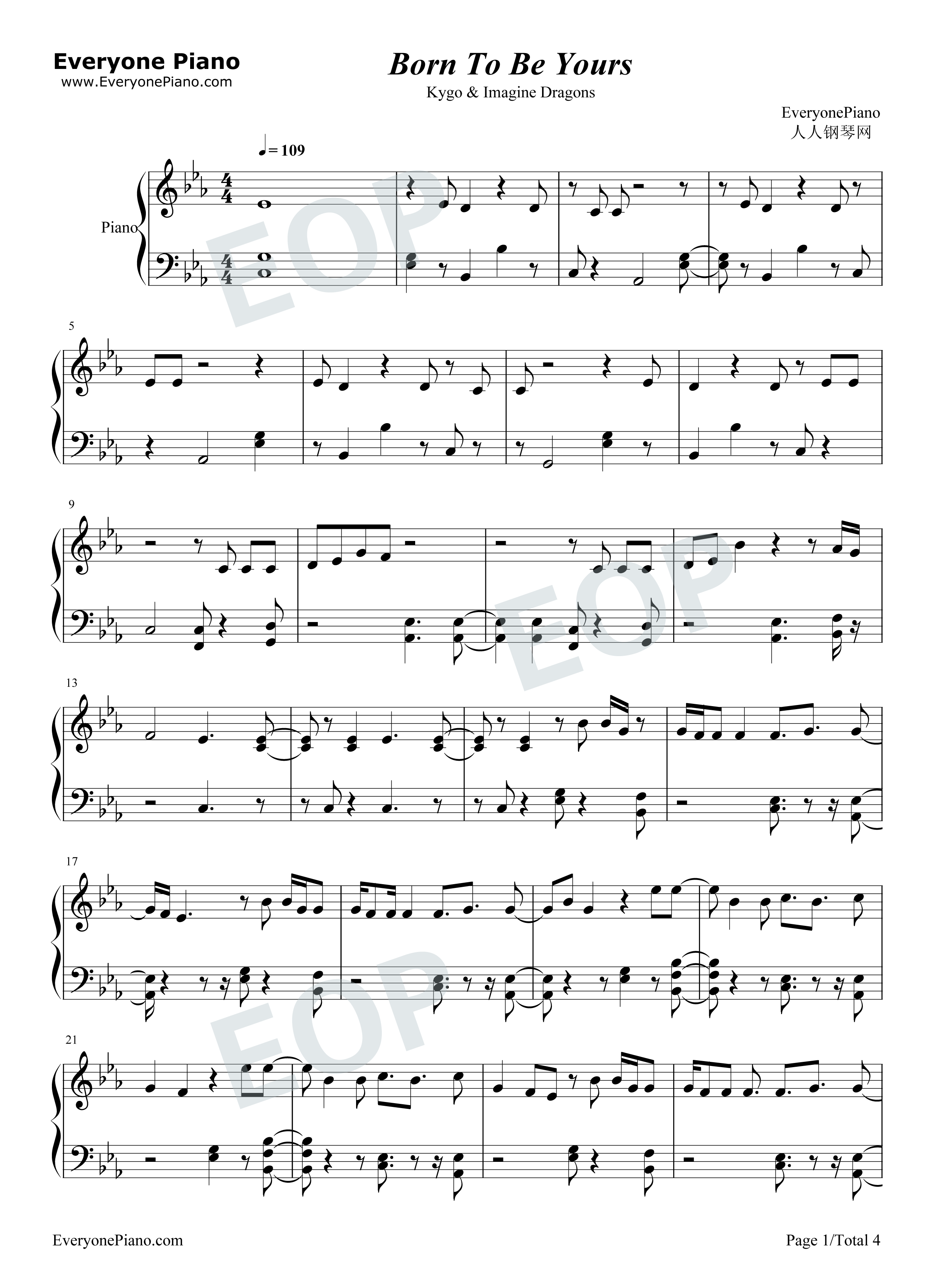 Born_To_Be_Yours钢琴谱_Kygo_Imagine_Dragons
