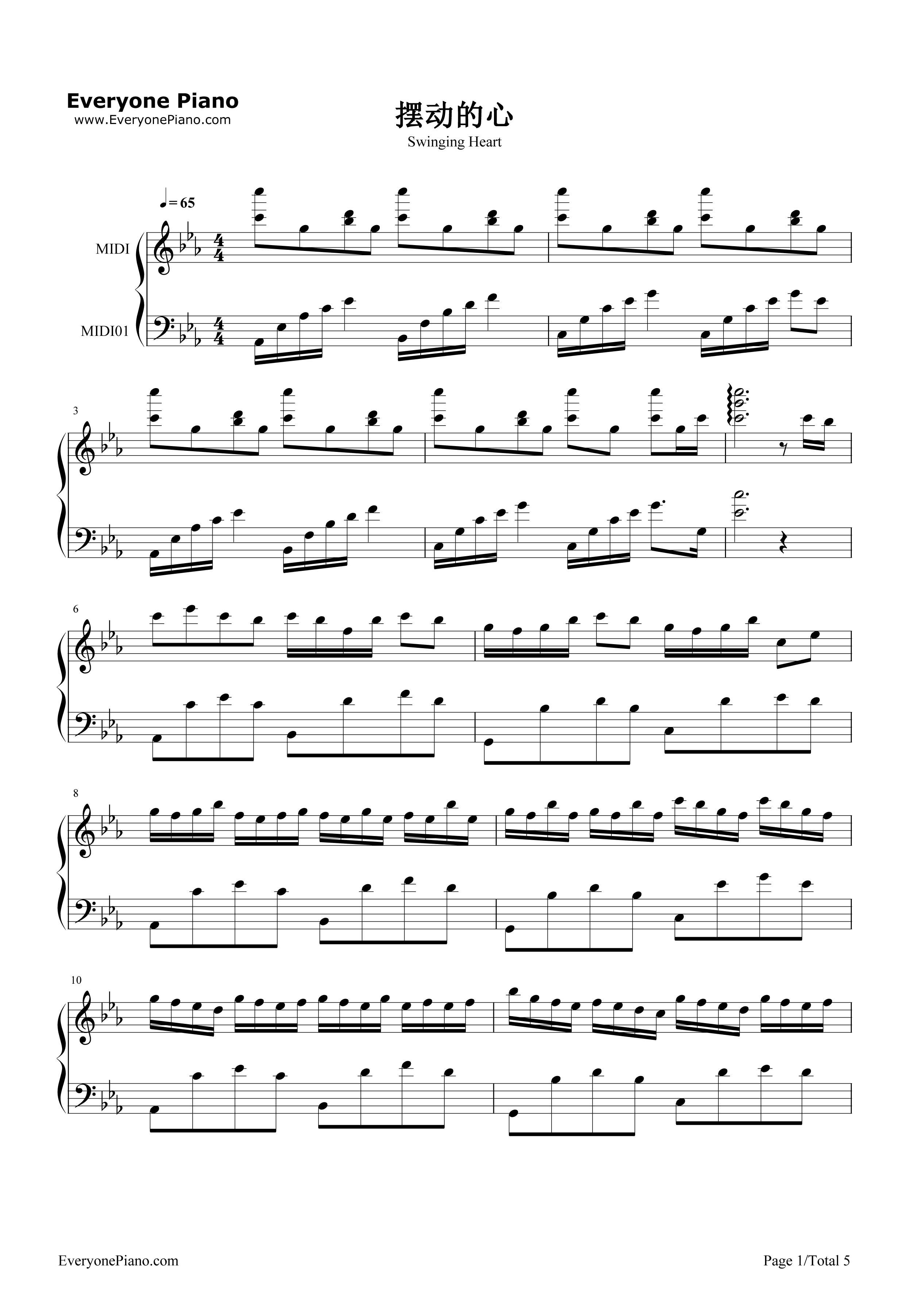 摆动的心钢琴谱_Music゛◆_Kゝ