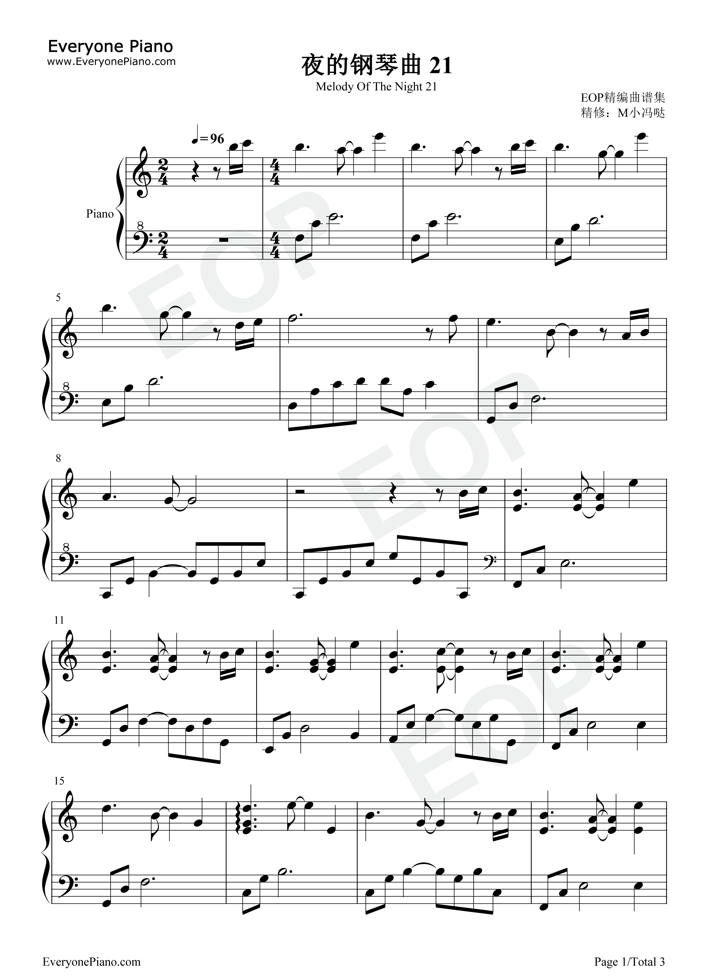夜的钢琴曲_21钢琴谱_石进