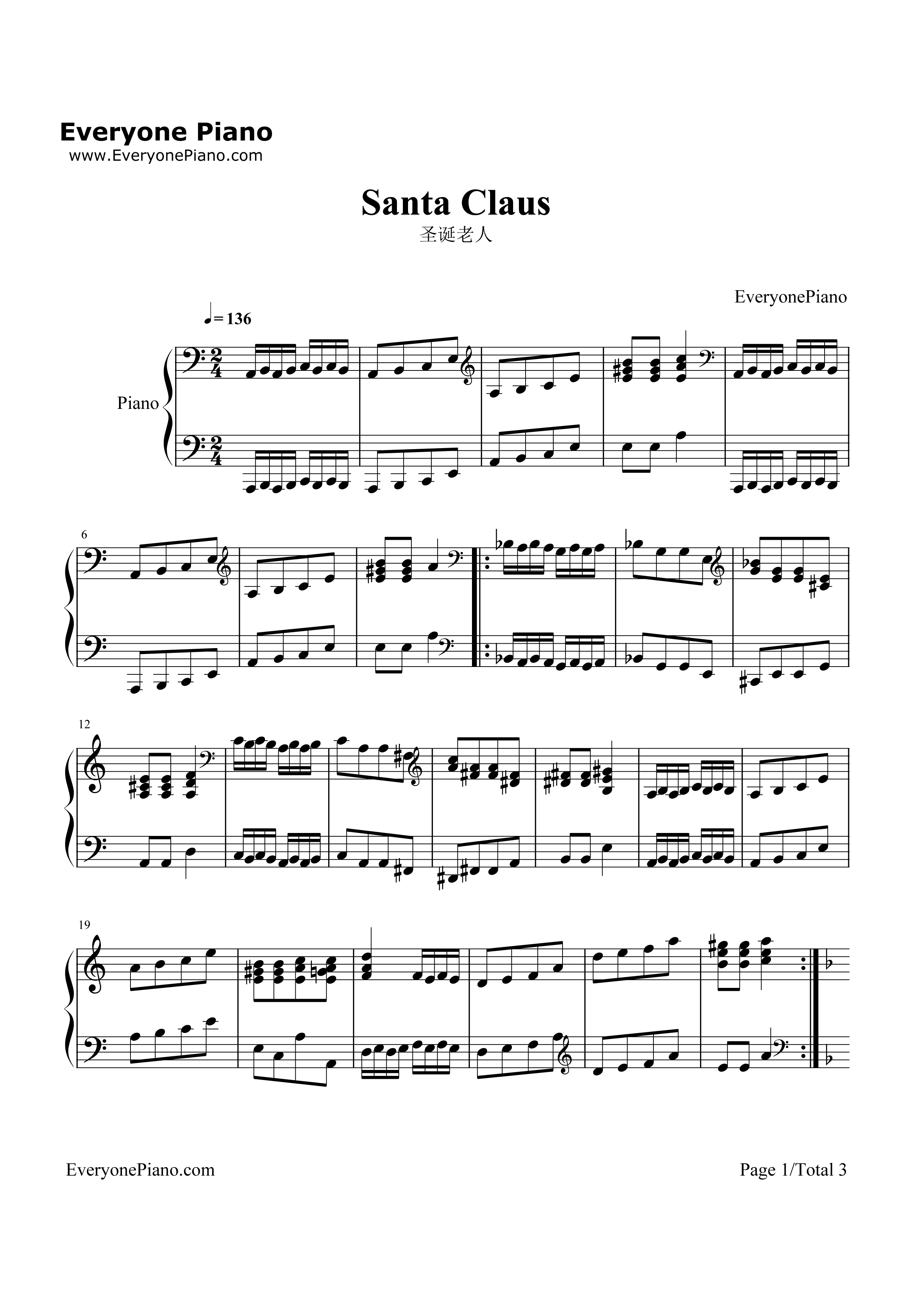 圣诞老人钢琴谱_舒曼__Schumann