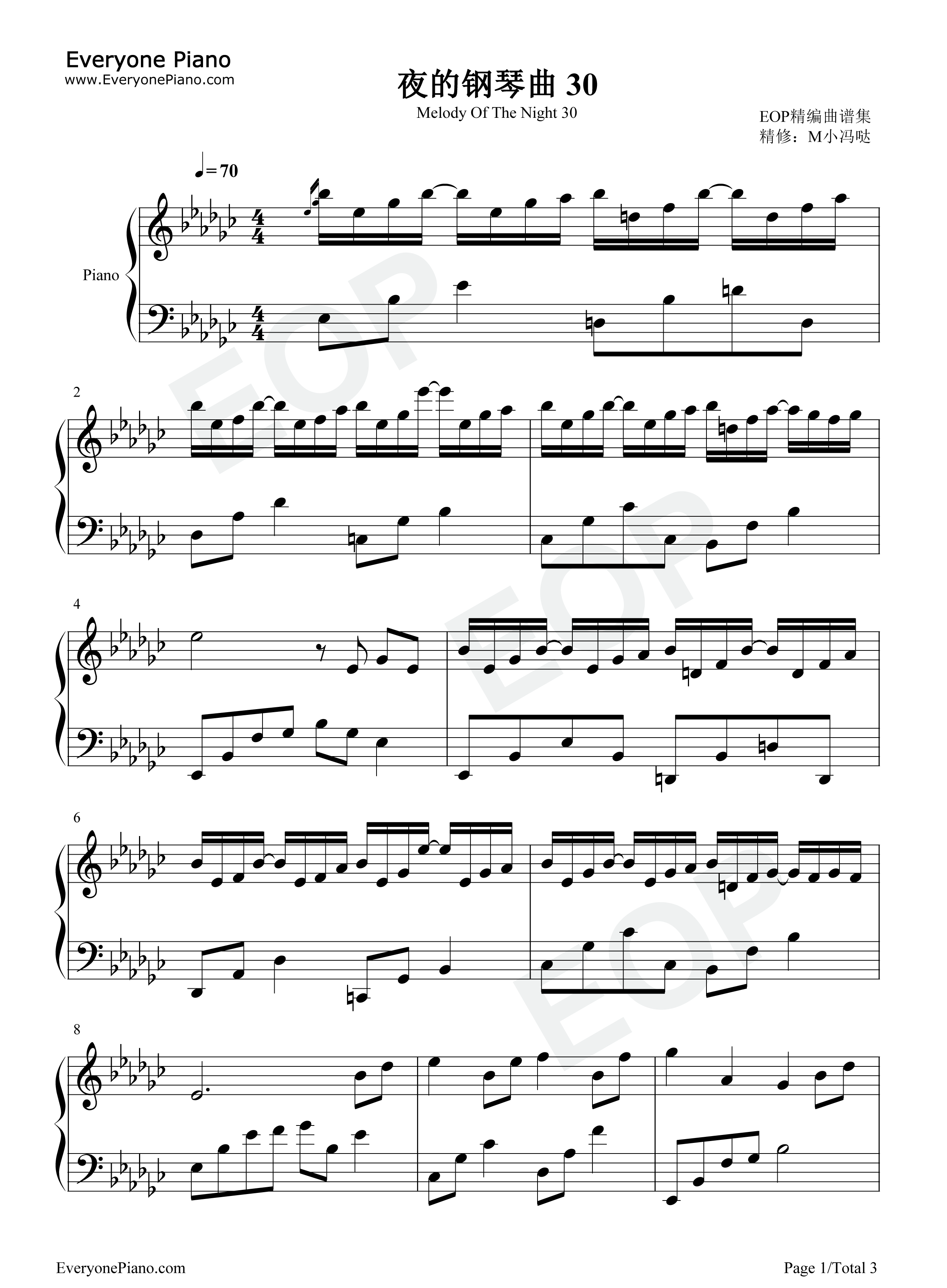 夜的钢琴曲_30钢琴谱_石进